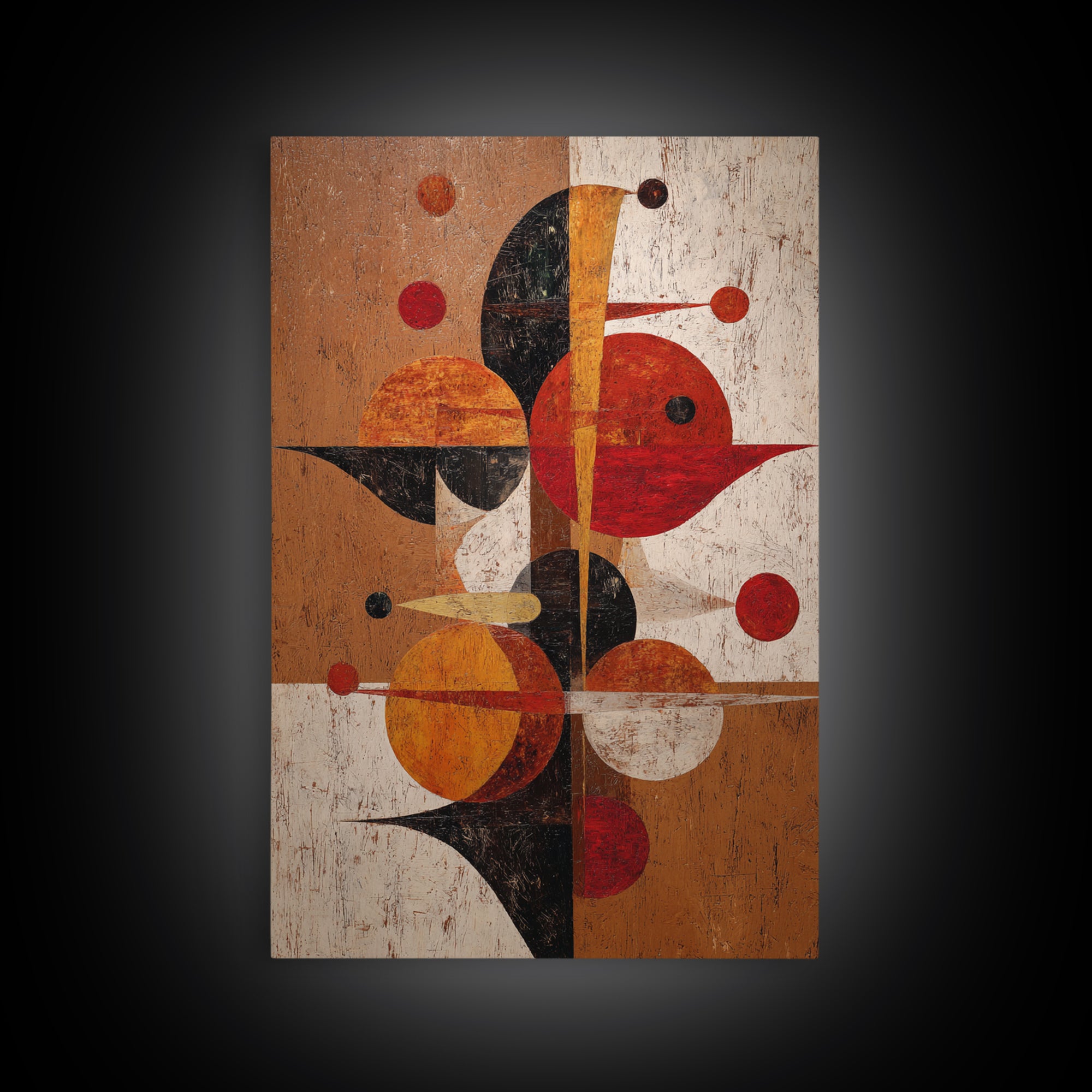 Textured Red Orange Geometric Circles Wall Art, Mid Century Modern Abstract Poster, Bauhaus MCM Living Room Decor Print Gift