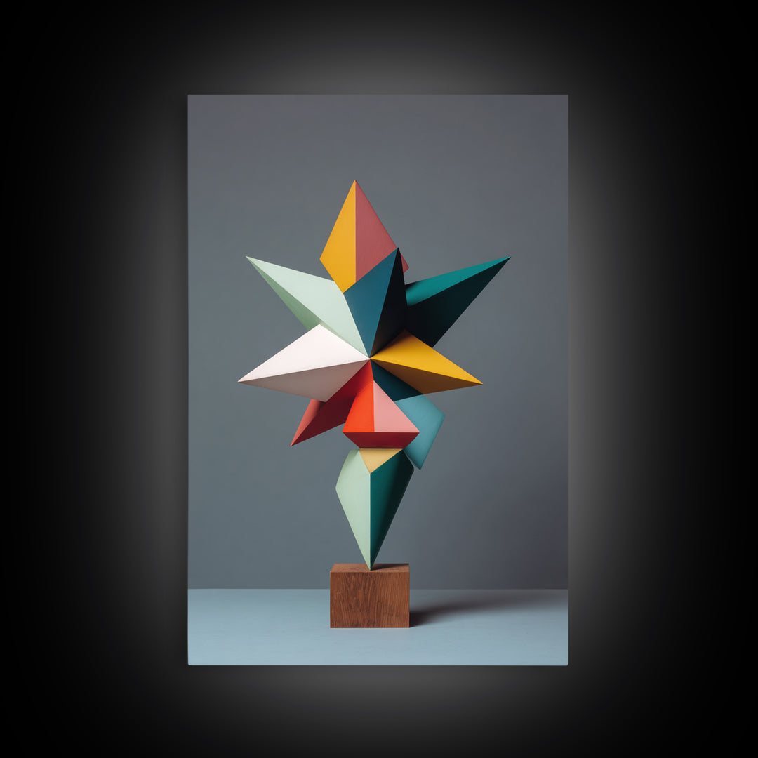 Colorful Geometric Modern Sculpture Framed Canvas Print, Mid Century Modern Abstract Art, MCM Office Decor Statement Gift