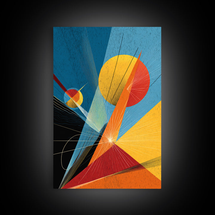 Bright Geometric Sun And Planets Wall Art, Mid Century Modern Abstract Poster, Colorful Bauhaus MCM Space Decor Print Gift