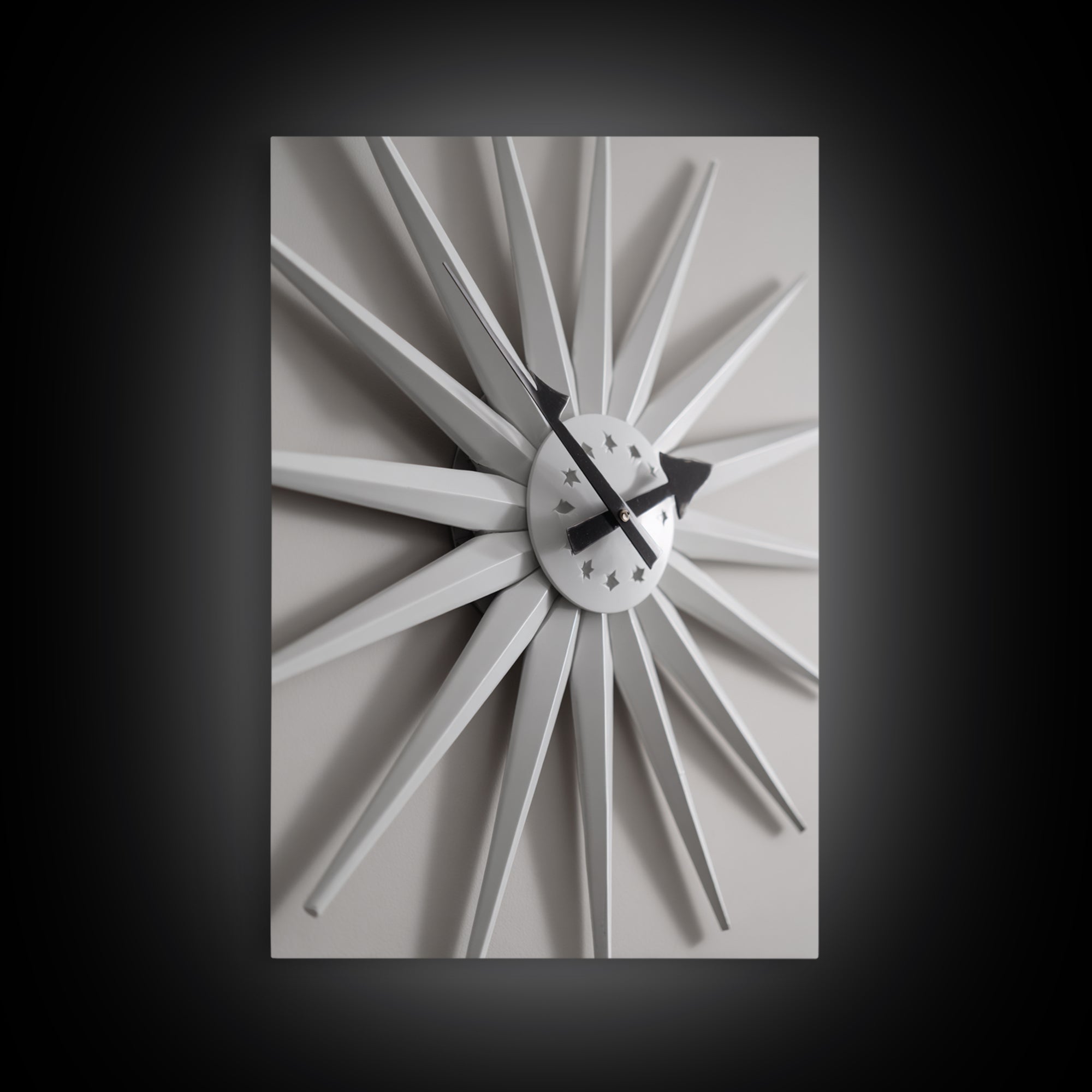White Starburst Clock With Shadow Wall Art, Mid Century Modern Minimalist Poster, Geometric Wall Art, MCM Decor, Modern Art Print