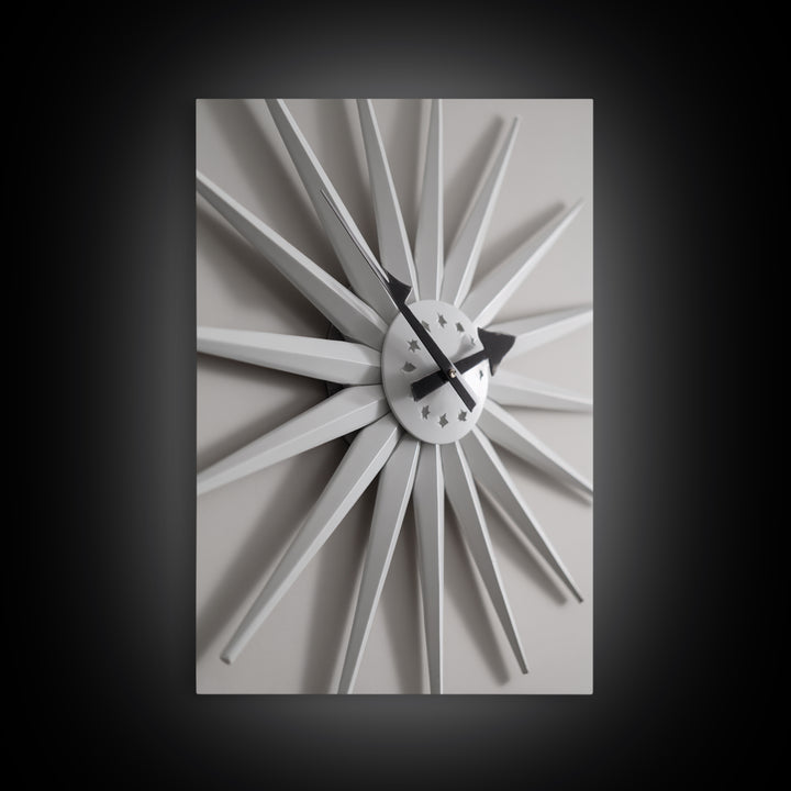 White Starburst Clock With Shadow Wall Art, Mid Century Modern Minimalist Poster, Geometric Wall Art, MCM Decor, Modern Art Print
