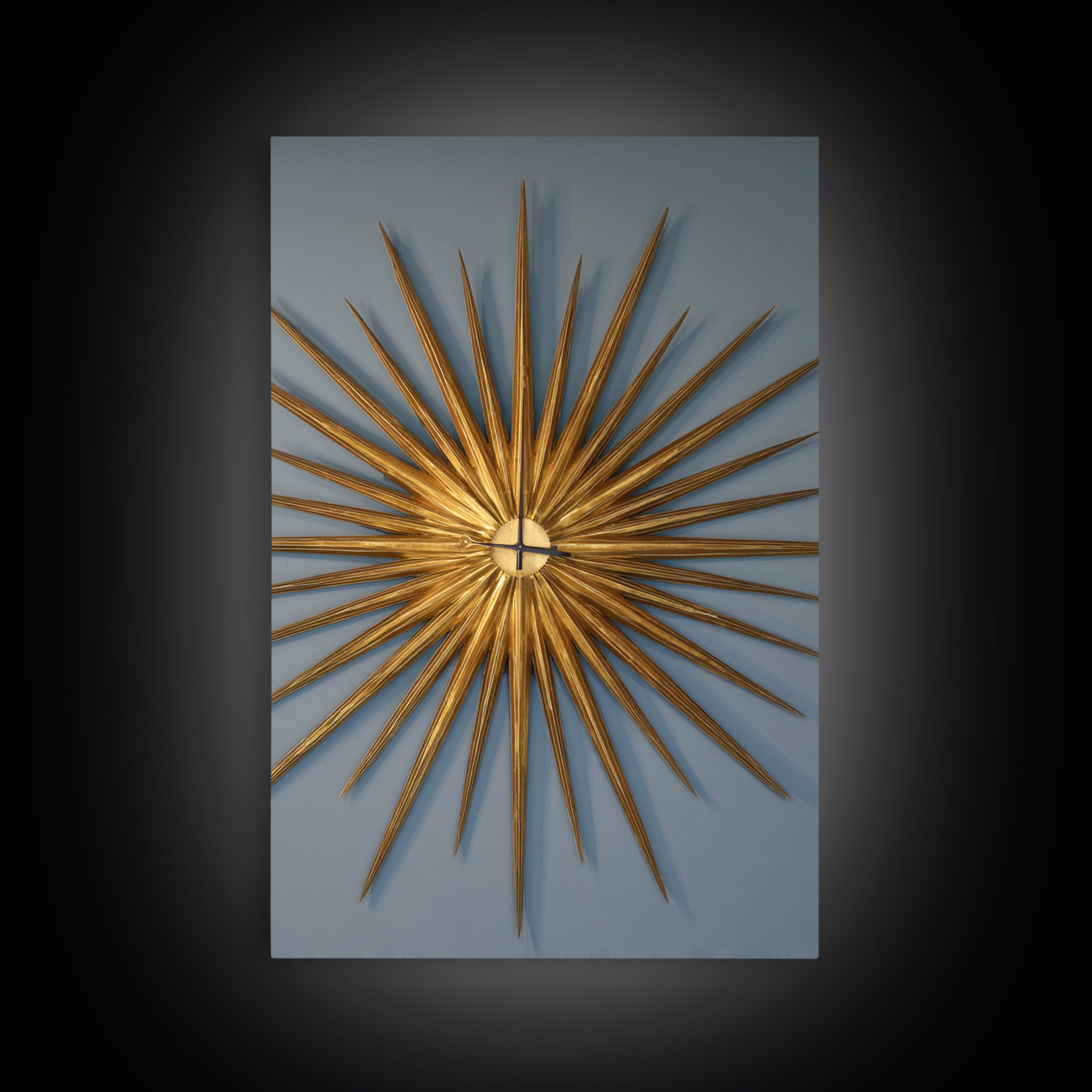 Gold Atomic Sunburst Clock On Blue Wall Art, Mid Century Modern Decor, MCM Wall Art, Retro Wall Decor, Modern Home Art Print