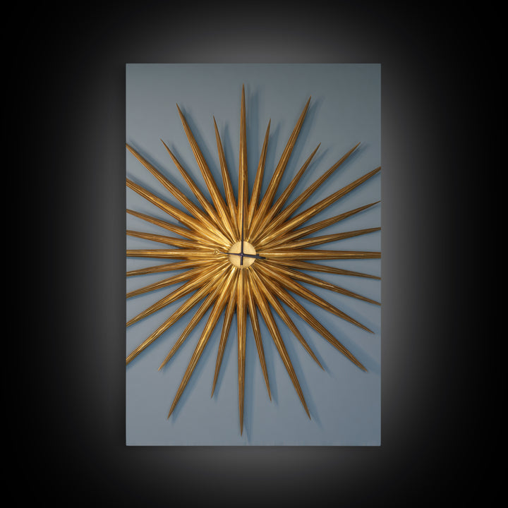 Gold Atomic Sunburst Clock On Blue Wall Art, Mid Century Modern Decor, MCM Wall Art, Retro Wall Decor, Modern Home Art Print