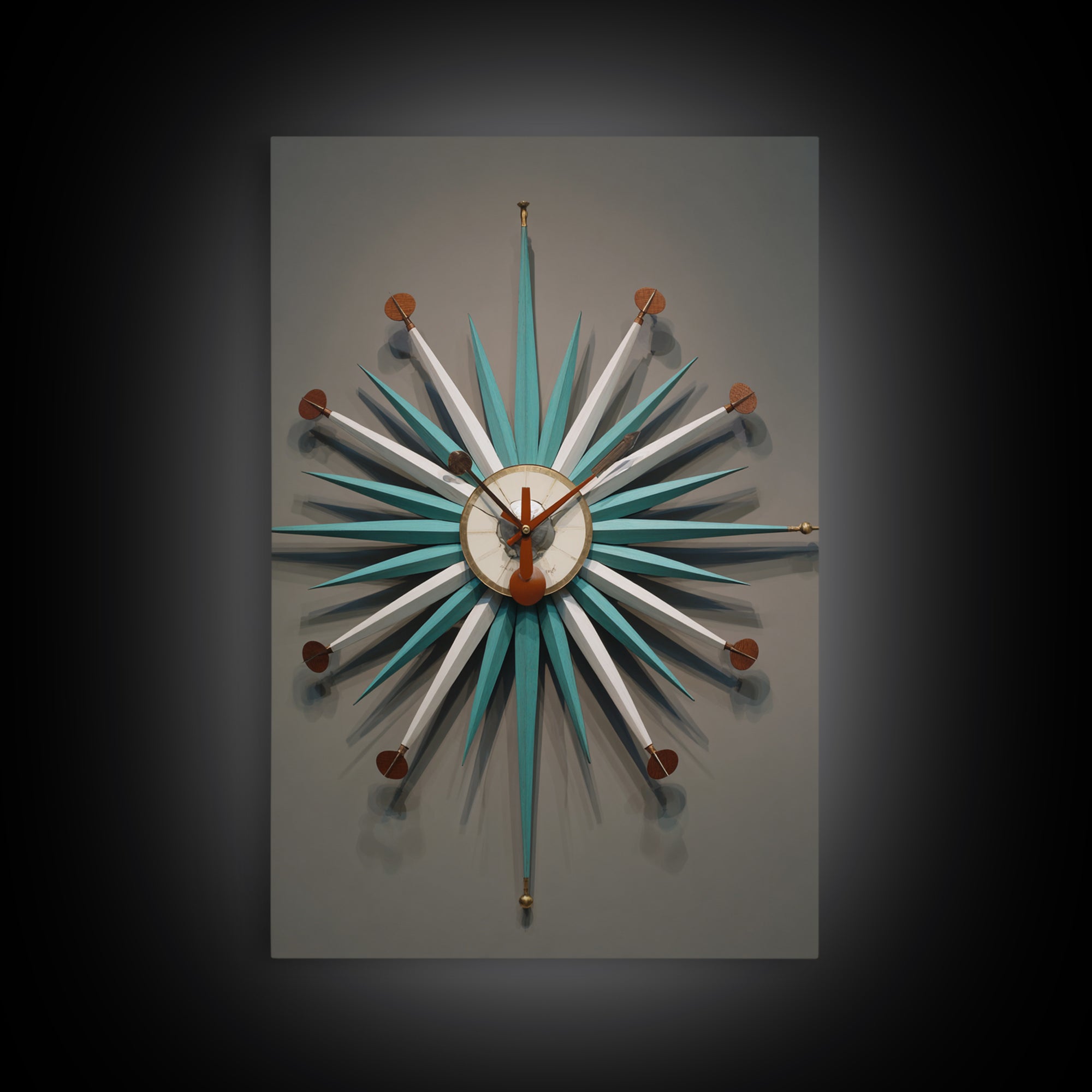 Teal White Atomic Starburst Clock Wall Art, Mid Century Modern Decor, Retro Wall Decor, Geometric Art Print, MCM Home Decor