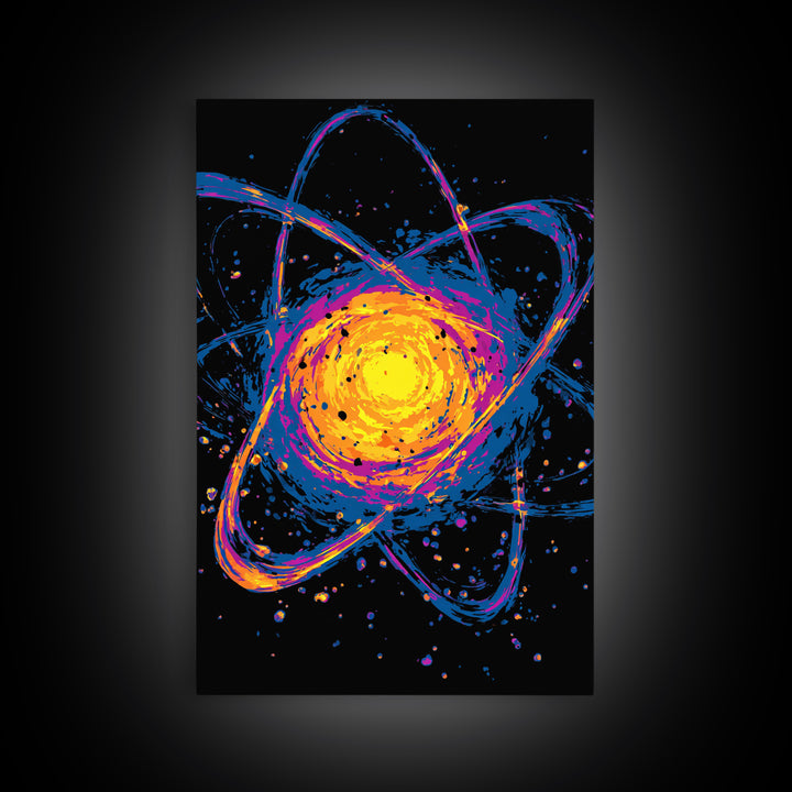 Exploding Atomic Nucleus Canvas Print, Midcentury Modern Art, Retro Sci Fi Wall Decor, Cosmic Abstract Poster For Game Room