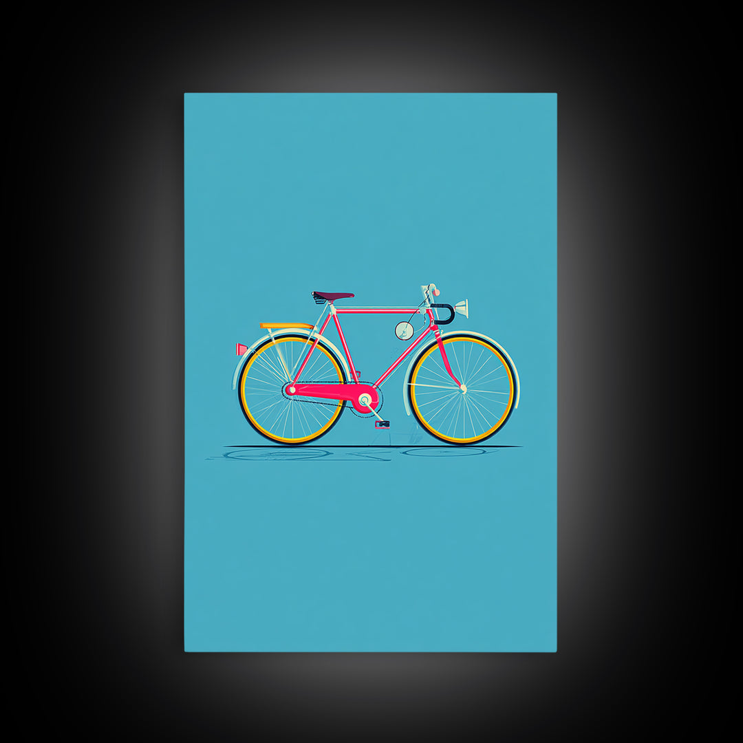 Colorful Pink Bicycle On Teal Canvas Print, Mid Century Modern Art, Retro Cycling Poster, Dopamine Decor, Kids Room Art Gift