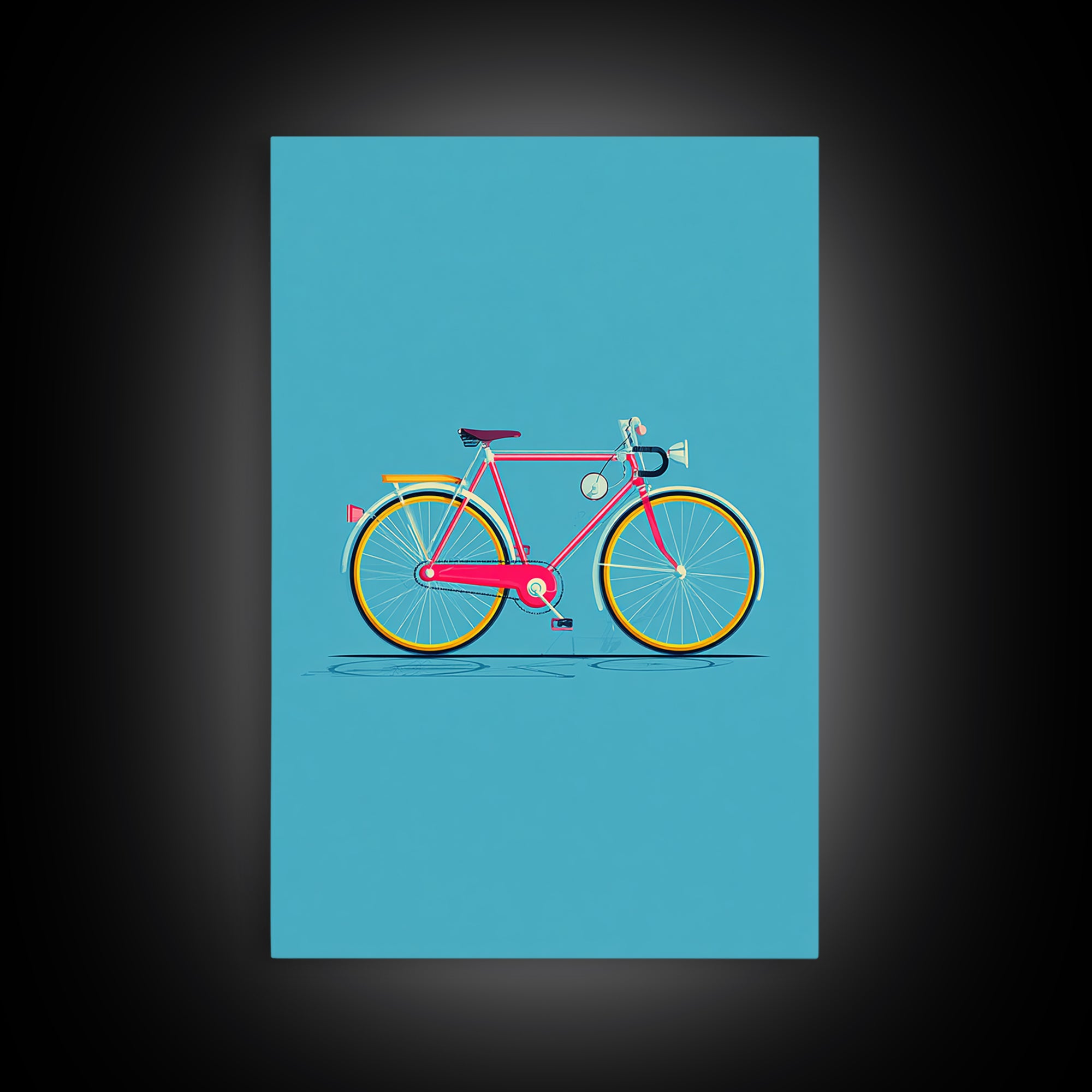 Colorful Pink Bicycle On Teal Canvas Print, Mid Century Modern Art, Retro Cycling Poster, Dopamine Decor, Kids Room Art Gift