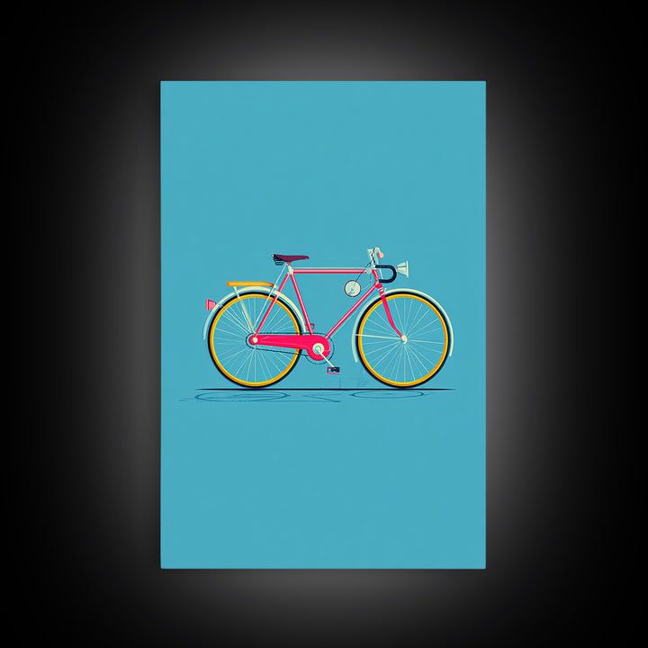 Colorful Pink Bicycle On Teal Canvas Print, Mid Century Modern Art, Retro Cycling Poster, Dopamine Decor, Kids Room Art Gift