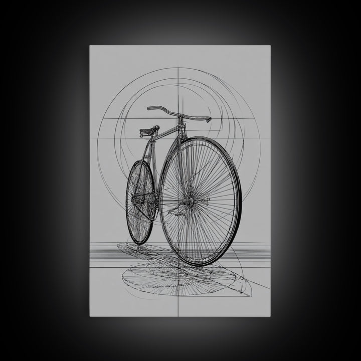 Antique Penny Farthing Technical Drawing Wall Art, Black White Bicycle Poster, Architectural Art, Geometric Lines, Office Decor