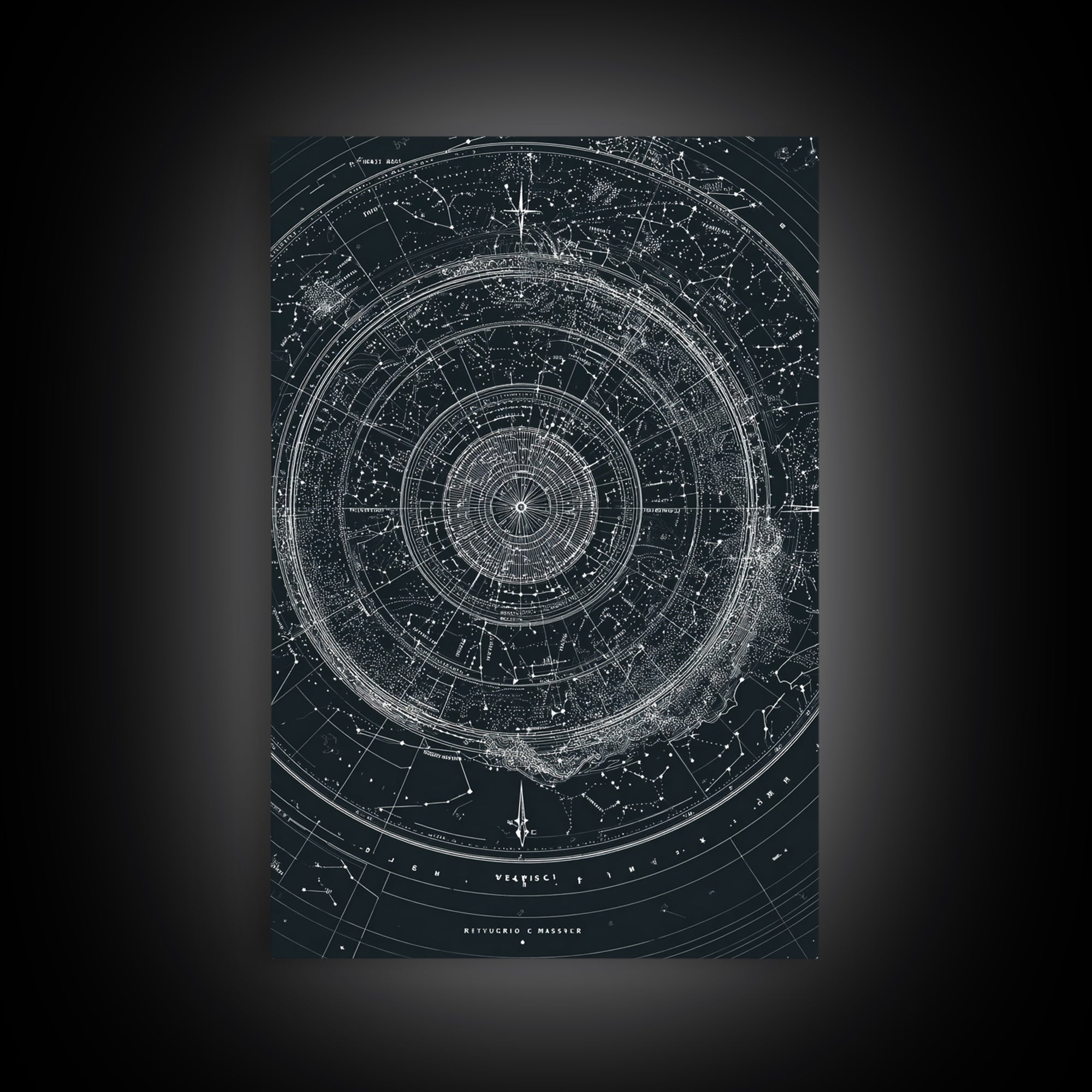 Circular Zodiac Sky Map Wall Art, Black White Astronomy Poster, Geometric Celestial Chart, Modern Art Print, Office Decor