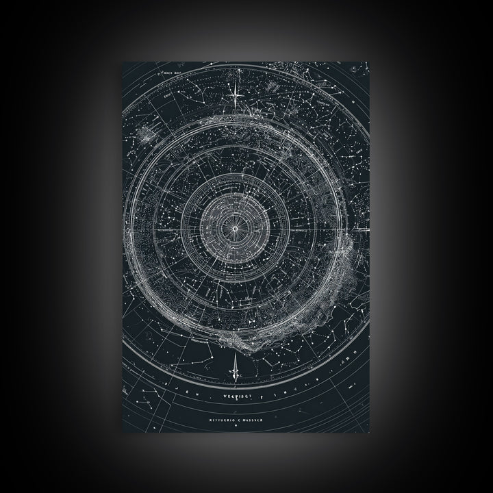 Circular Zodiac Sky Map Wall Art, Black White Astronomy Poster, Geometric Celestial Chart, Modern Art Print, Office Decor
