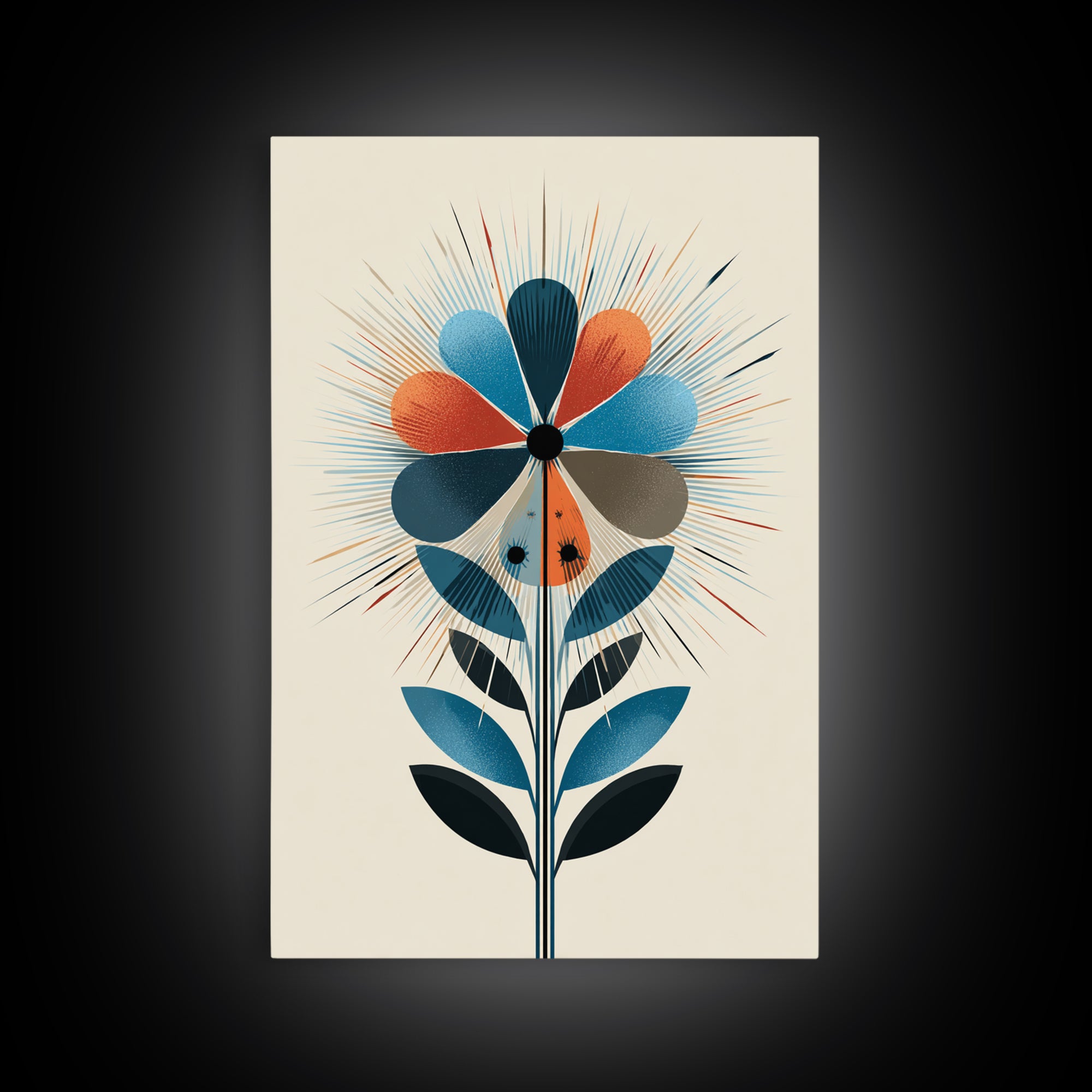 Atomic Midcentury Flower Wall Art, Geometric Floral Canvas Print, Retro Modern Decor, MCM Poster For Living Room Home Office Gift
