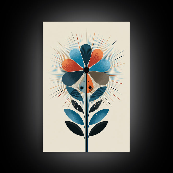 Atomic Midcentury Flower Wall Art, Geometric Floral Canvas Print, Retro Modern Decor, MCM Poster For Living Room Home Office Gift