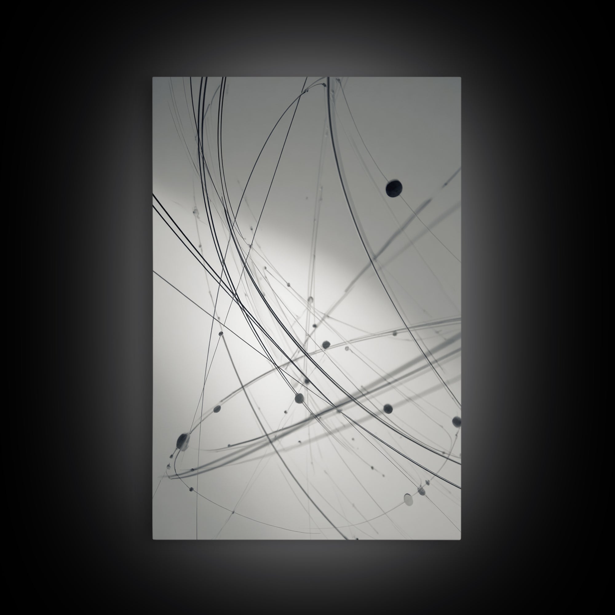 Gray Network Line Framed Canvas Print, Modern Abstract Art, Minimalist Wall Decor, Kinetic Sculpture Inspired Office Art