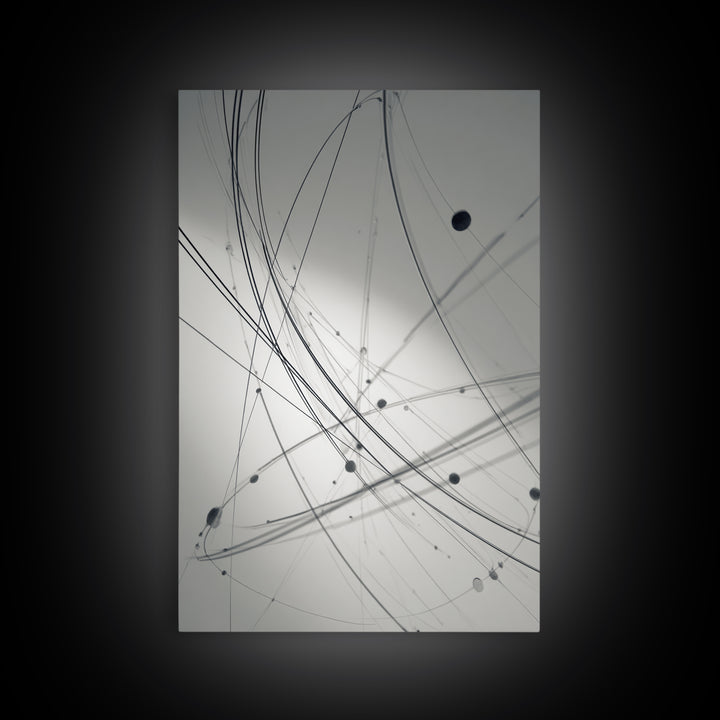 Gray Network Line Framed Canvas Print, Modern Abstract Art, Minimalist Wall Decor, Kinetic Sculpture Inspired Office Art