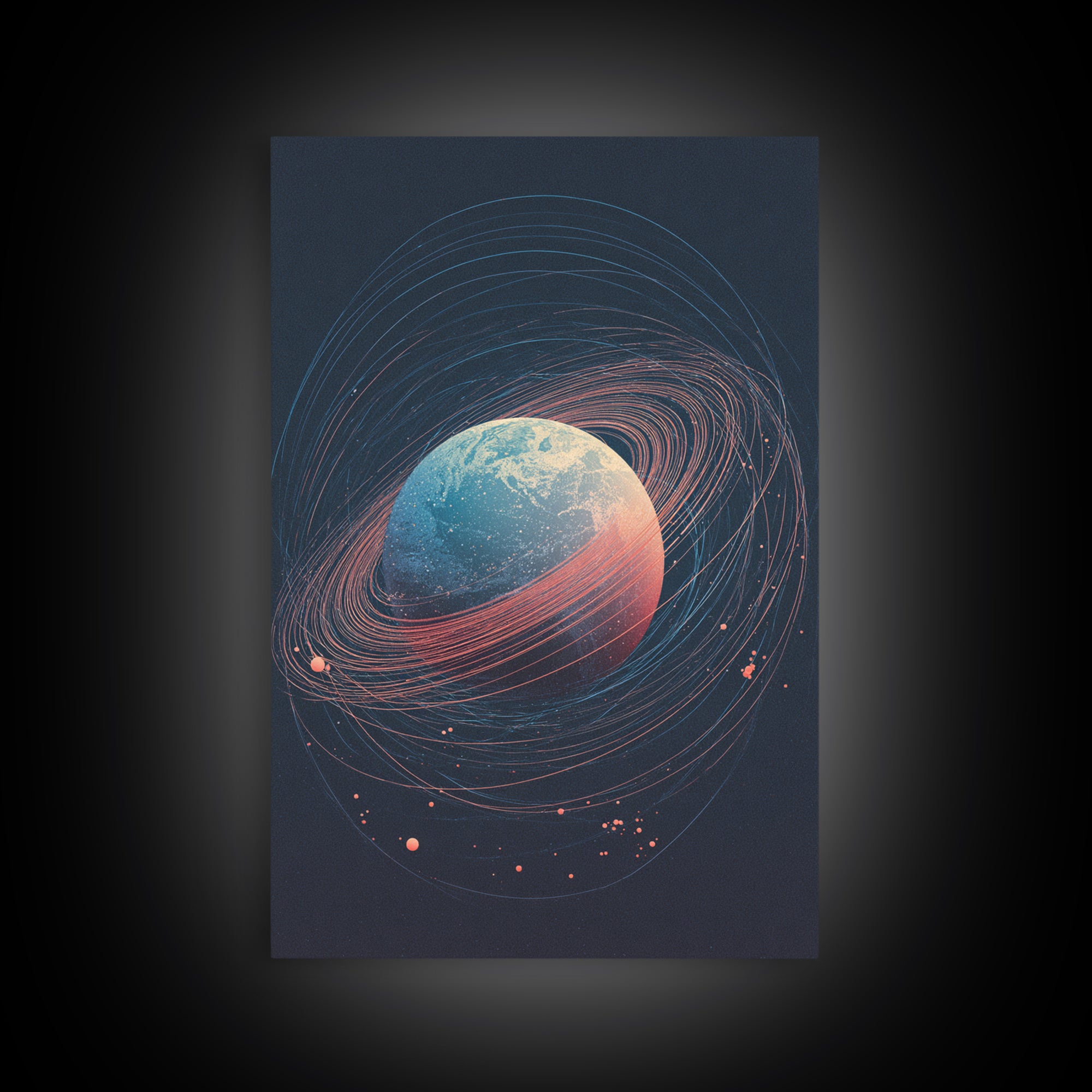 Textured Ringed Planet In Deep Space Wall Art, Modern Abstract Art Print, Retro Sci Fi Cosmic Home Decor Canvas Poster Gift
