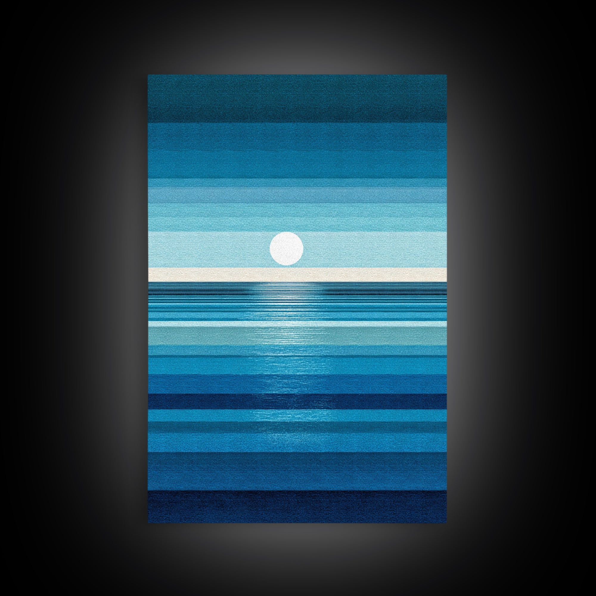 Minimal Blue Ocean Moon Stripes Wall Art, Modern Abstract Art Print, Coastal Bedroom Decor, Scandinavian Modern Canvas Print