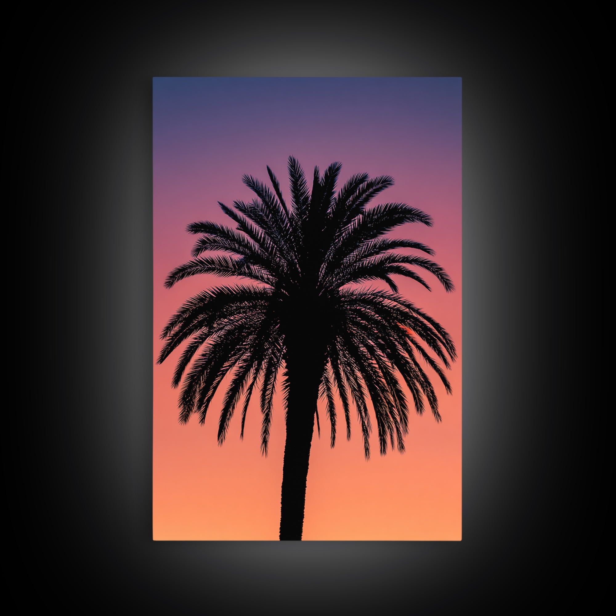 Black Palm Silhouette At Purple Orange Sunset Wall Art, Retro Tropical Poster, Palm Springs Decor, Coastal Home Decor Print