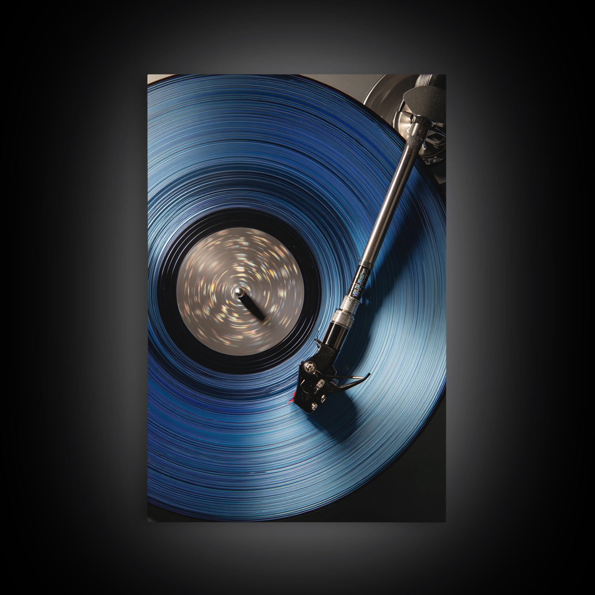 Blue Vinyl Record Canvas Print, Modern Wall Art For Music Lovers, Retro Turntable Poster, Moody Home Office Decor Gift For Him