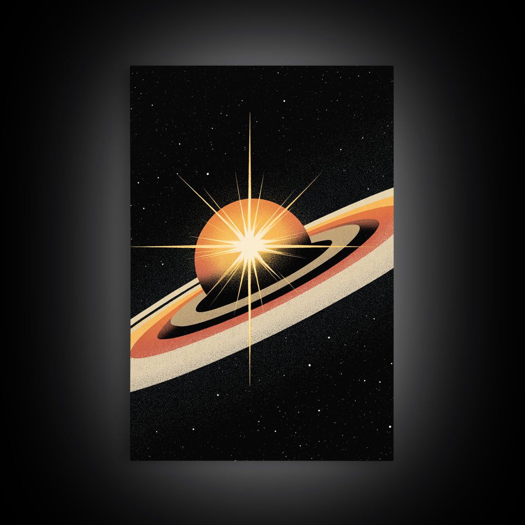 Orange Ringed Planet Starburst Wall Art, Retro Sci Fi Space Poster, Midcentury Modern Art Print, Cosmic Retro Decor Gift