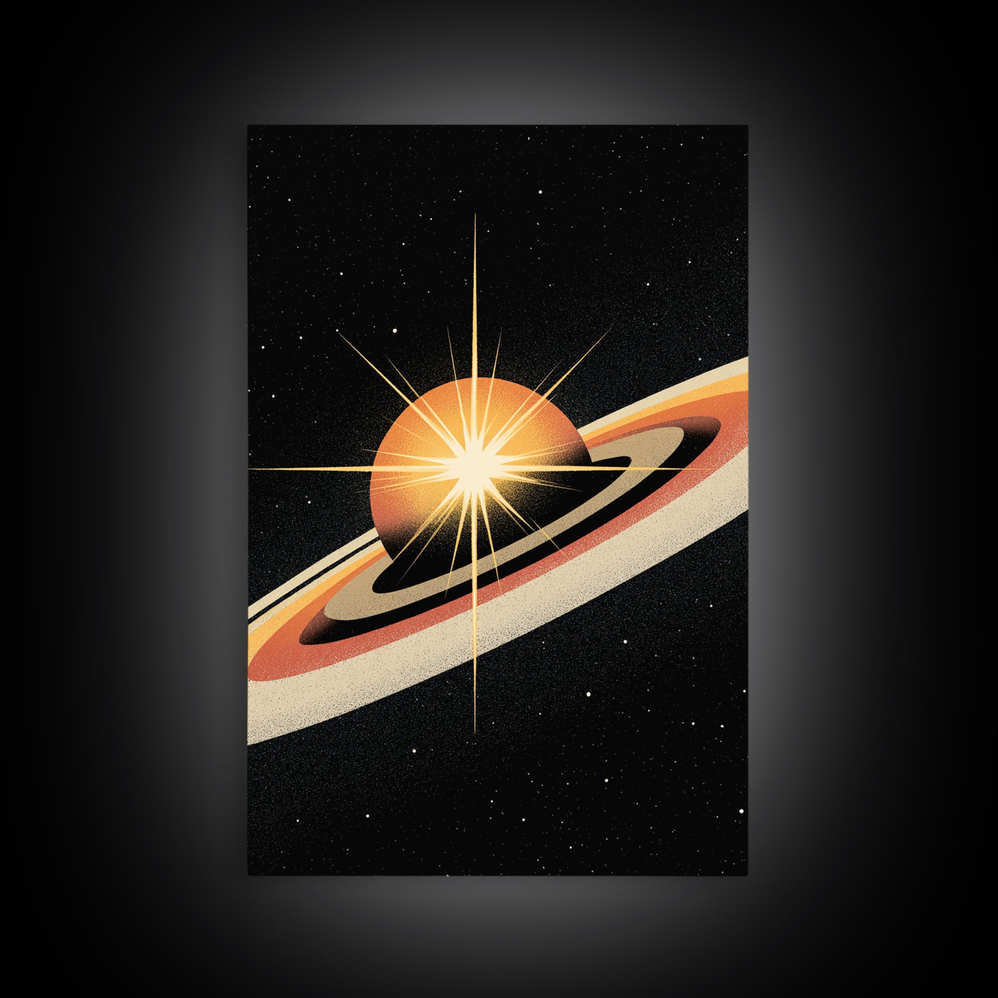 Orange Ringed Planet Starburst Wall Art, Retro Sci Fi Space Poster, Midcentury Modern Art Print, Cosmic Retro Decor Gift