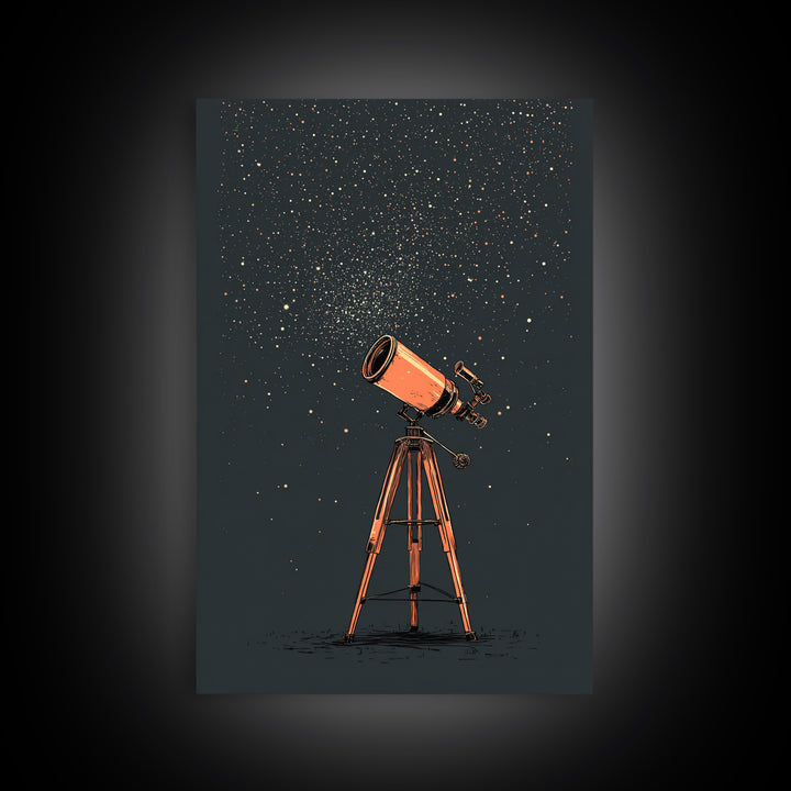 Orange Telescope Star Field Canvas Print, Mid Century Modern Astronomy Poster, Minimal Space Wall Decor, Stargazer Gift Idea