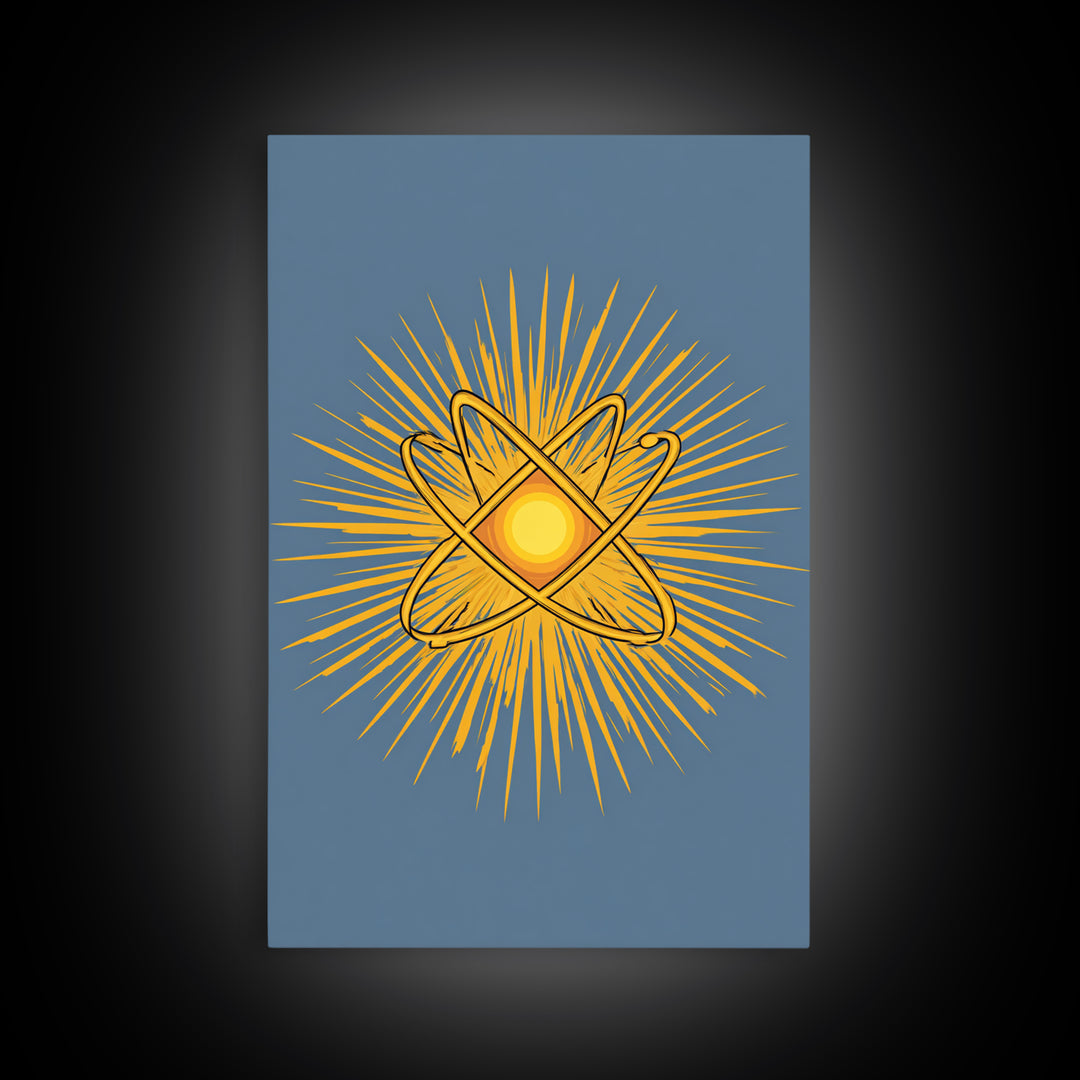 Atomic Sunburst Symbol Wall Art, Mid Century Modern Science Poster, Yellow Geometric Print, Modern Home Office Decor Gift