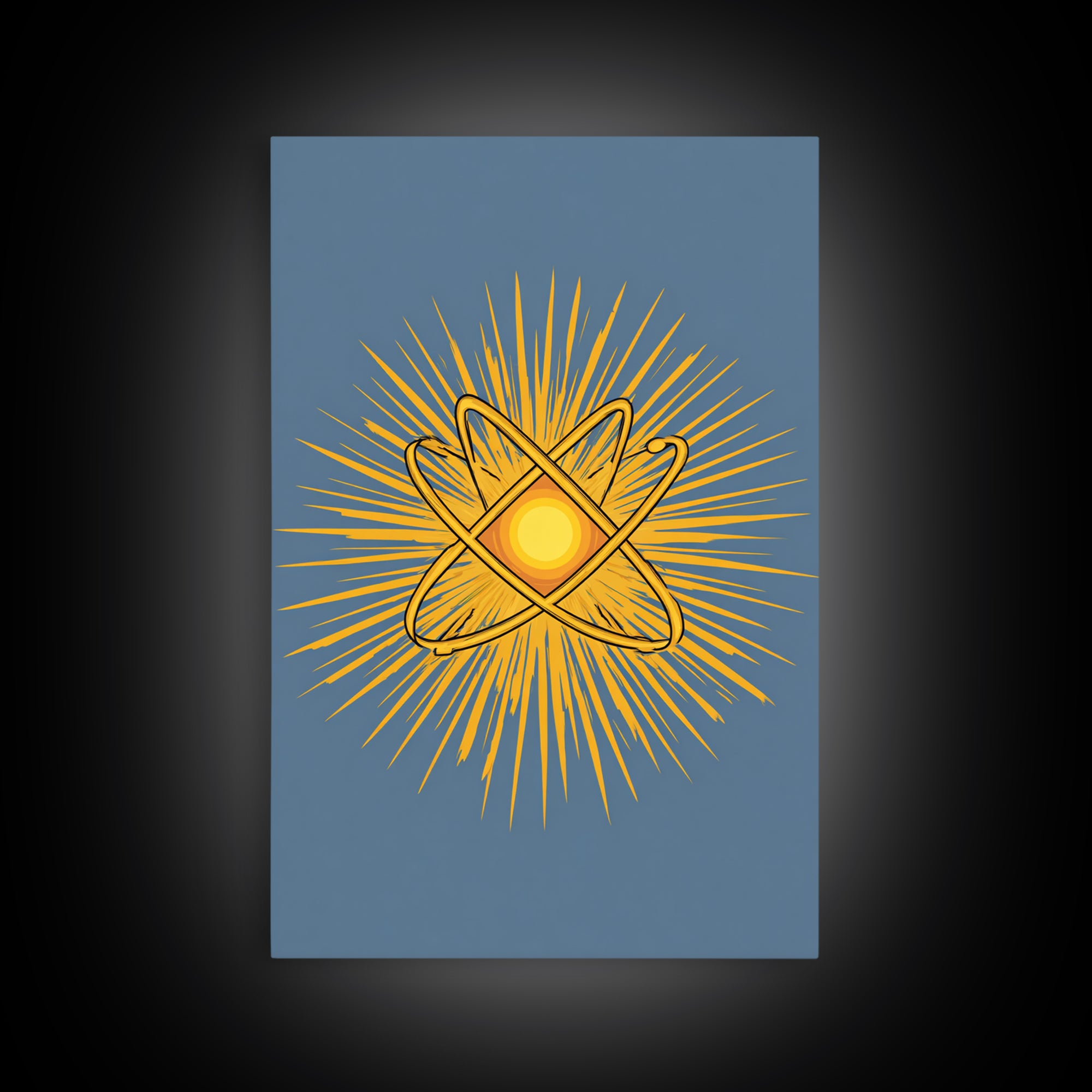 Atomic Sunburst Symbol Wall Art, Mid Century Modern Science Poster, Yellow Geometric Print, Modern Home Office Decor Gift