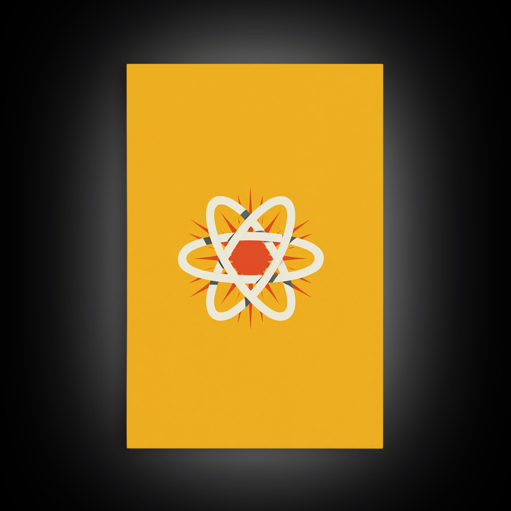 Minimal Atomic Symbol Canvas Print, Mid Century Modern Science Poster, Yellow Orange Geometric Wall Decor, Retro Lab Art