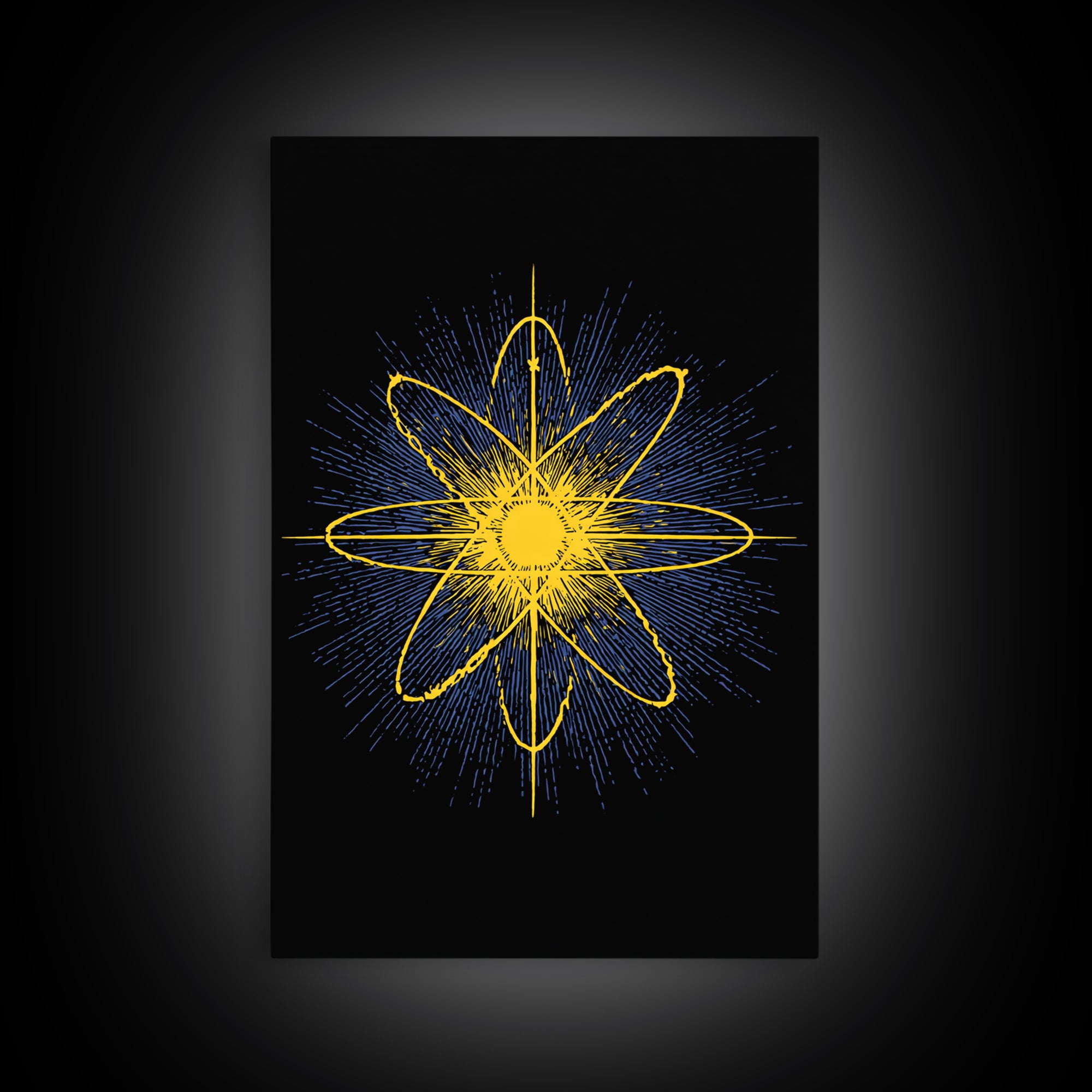 Yellow Atomic Burst Wall Art, Bright Modern Abstract Science Poster, Midcentury Space Decor, Geometric Art Print For Home Office