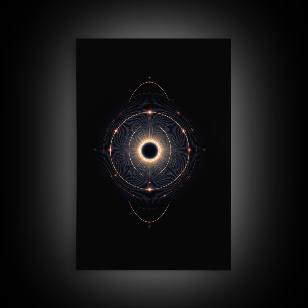 Eclipse Orbital Ring Wall Art, Dark Cosmic Abstract Poster, Modern Geometric Space Decor, Midcentury Sci Fi Print For Office