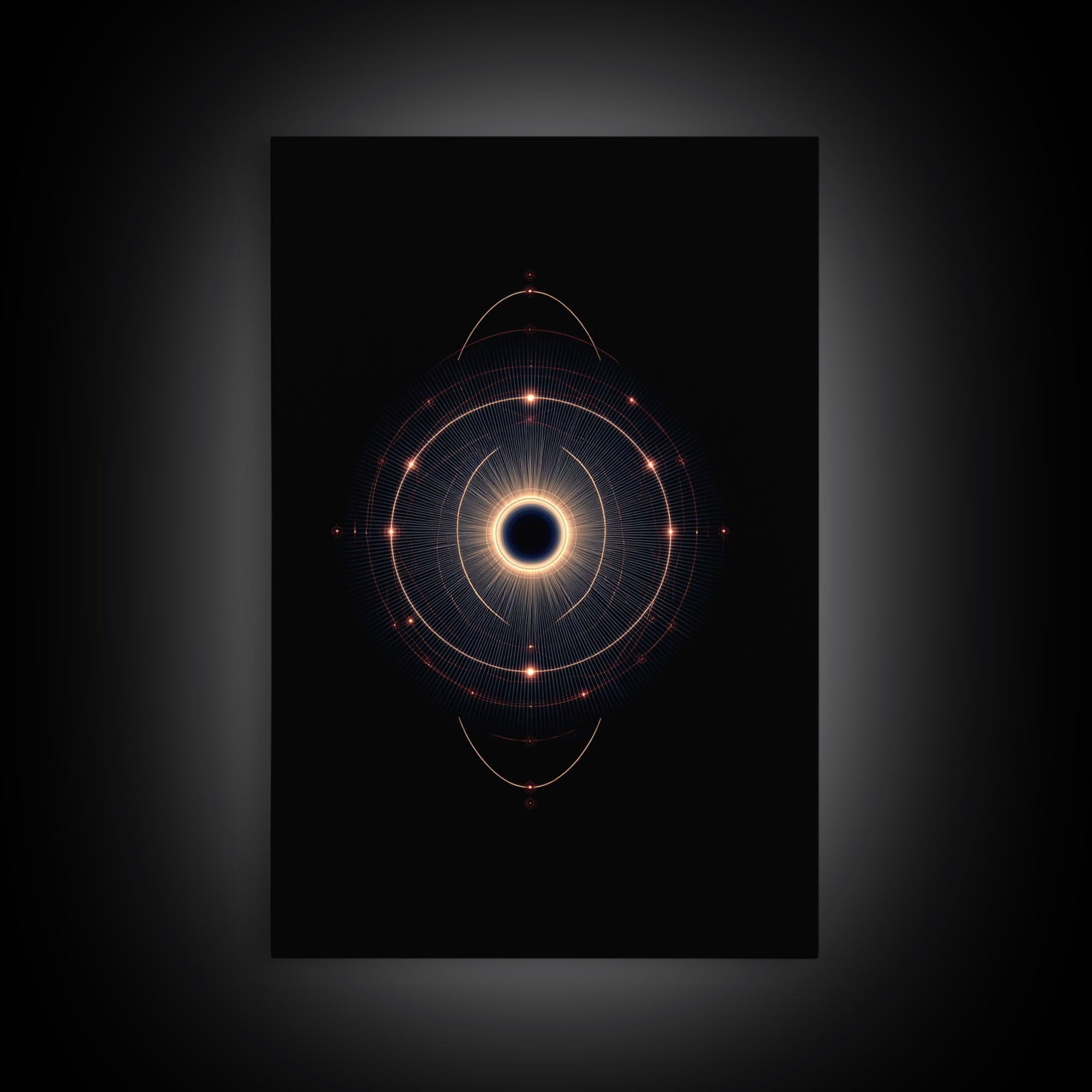Eclipse Orbital Ring Wall Art, Dark Cosmic Abstract Poster, Modern Geometric Space Decor, Midcentury Sci Fi Print For Office