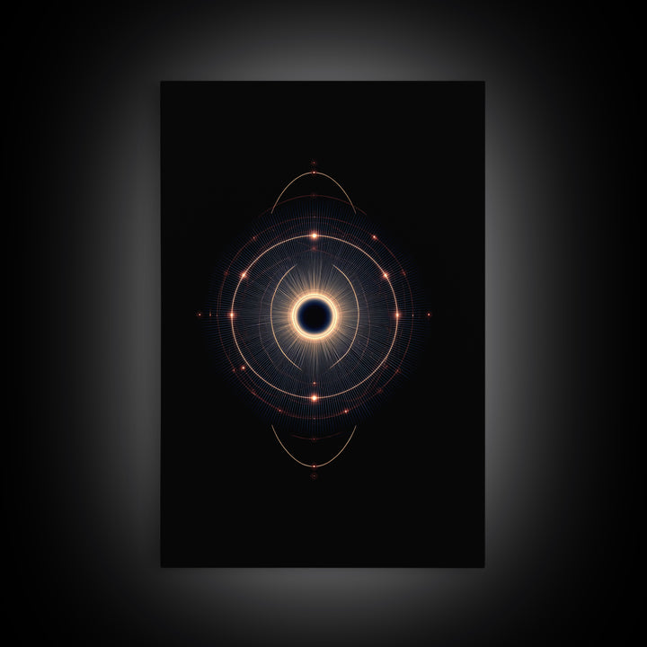 Eclipse Orbital Ring Wall Art, Dark Cosmic Abstract Poster, Modern Geometric Space Decor, Midcentury Sci Fi Print For Office