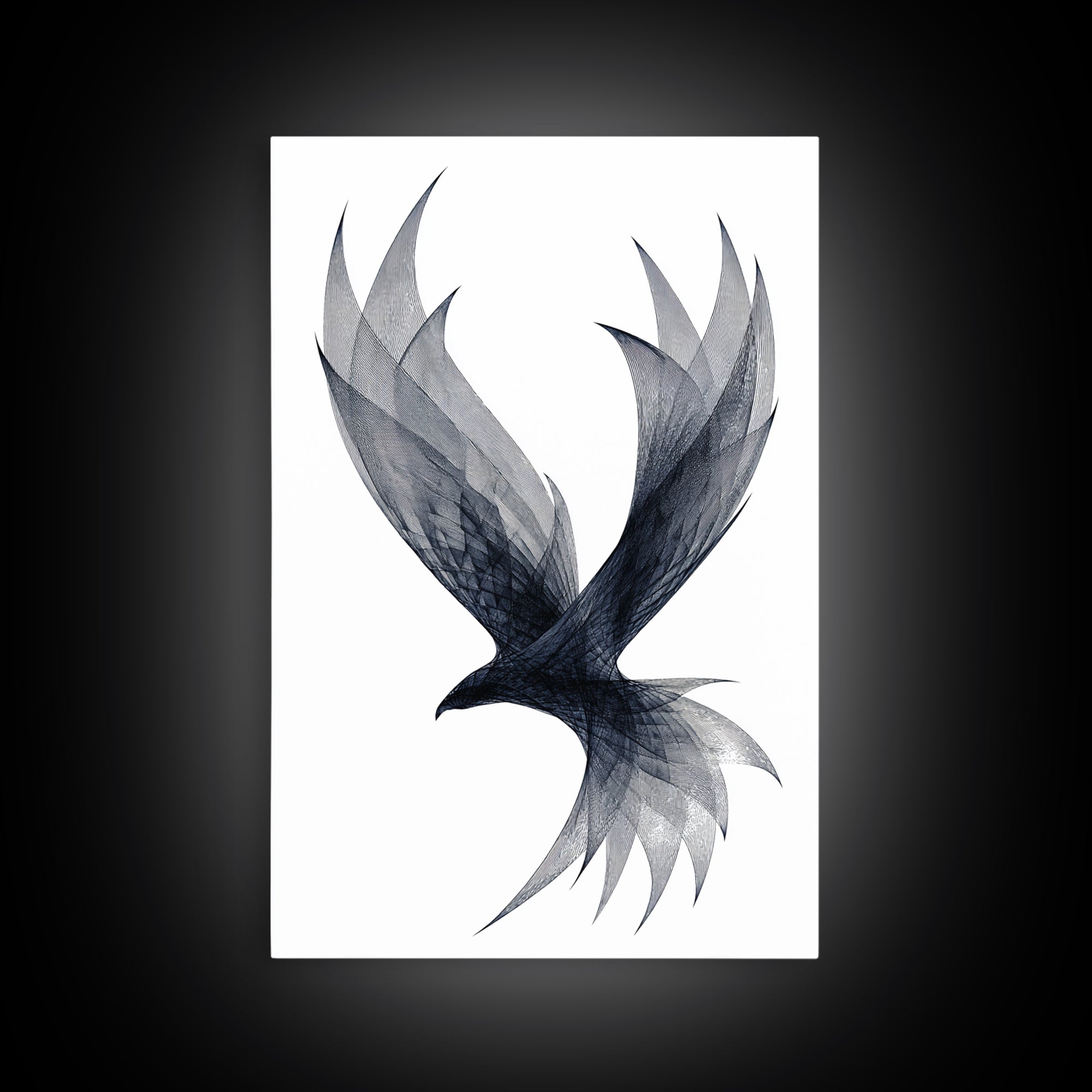 Black Wireframe Flying Bird Wall Art, Modern Abstract Art Print, Minimalist Wall Decor, Monochrome Nature Art For Bedroom