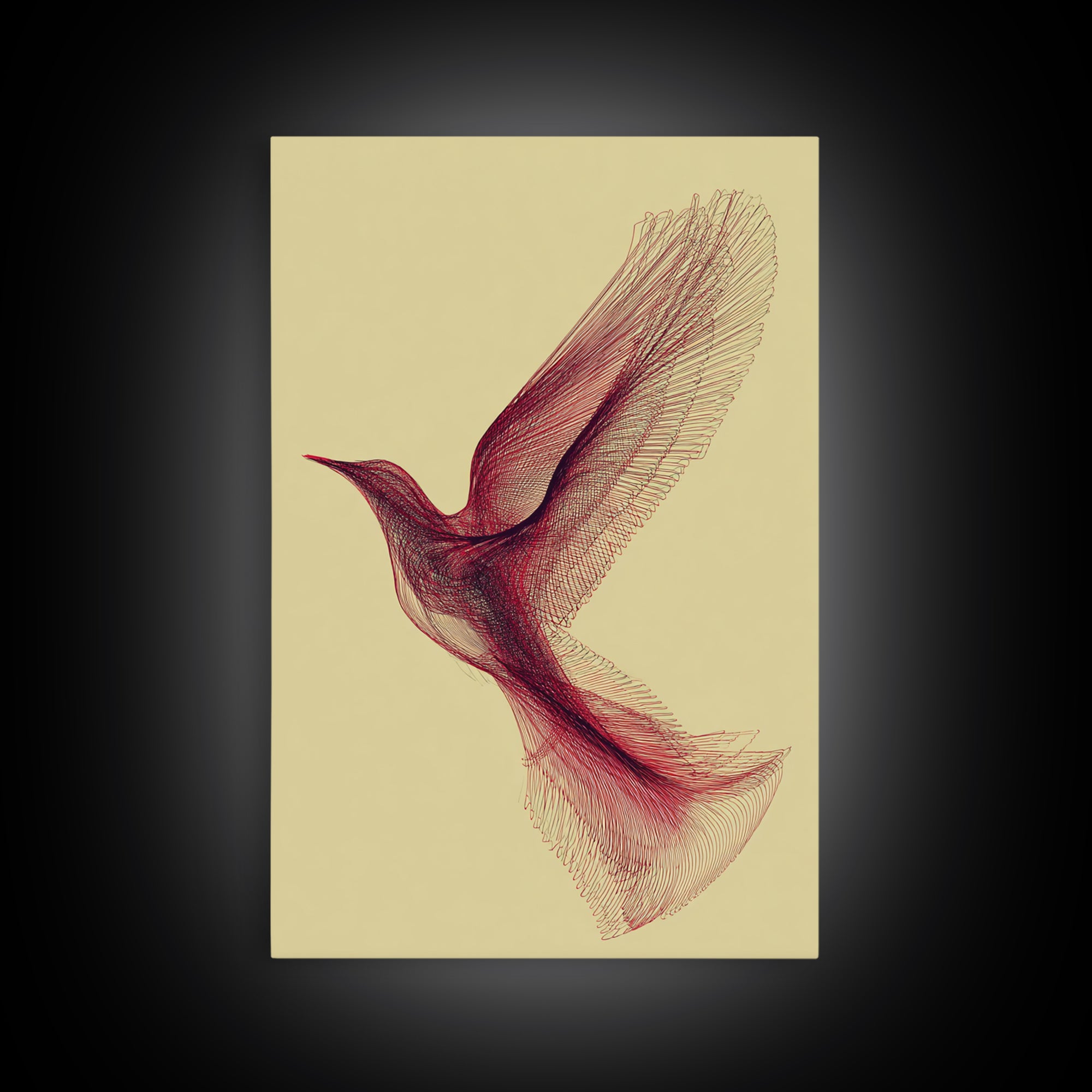 Red Line Hummingbird Canvas Print, Minimalist Nature Wall Art, Modern Abstract Art Print, Scandinavian Bedroom Decor, Gift