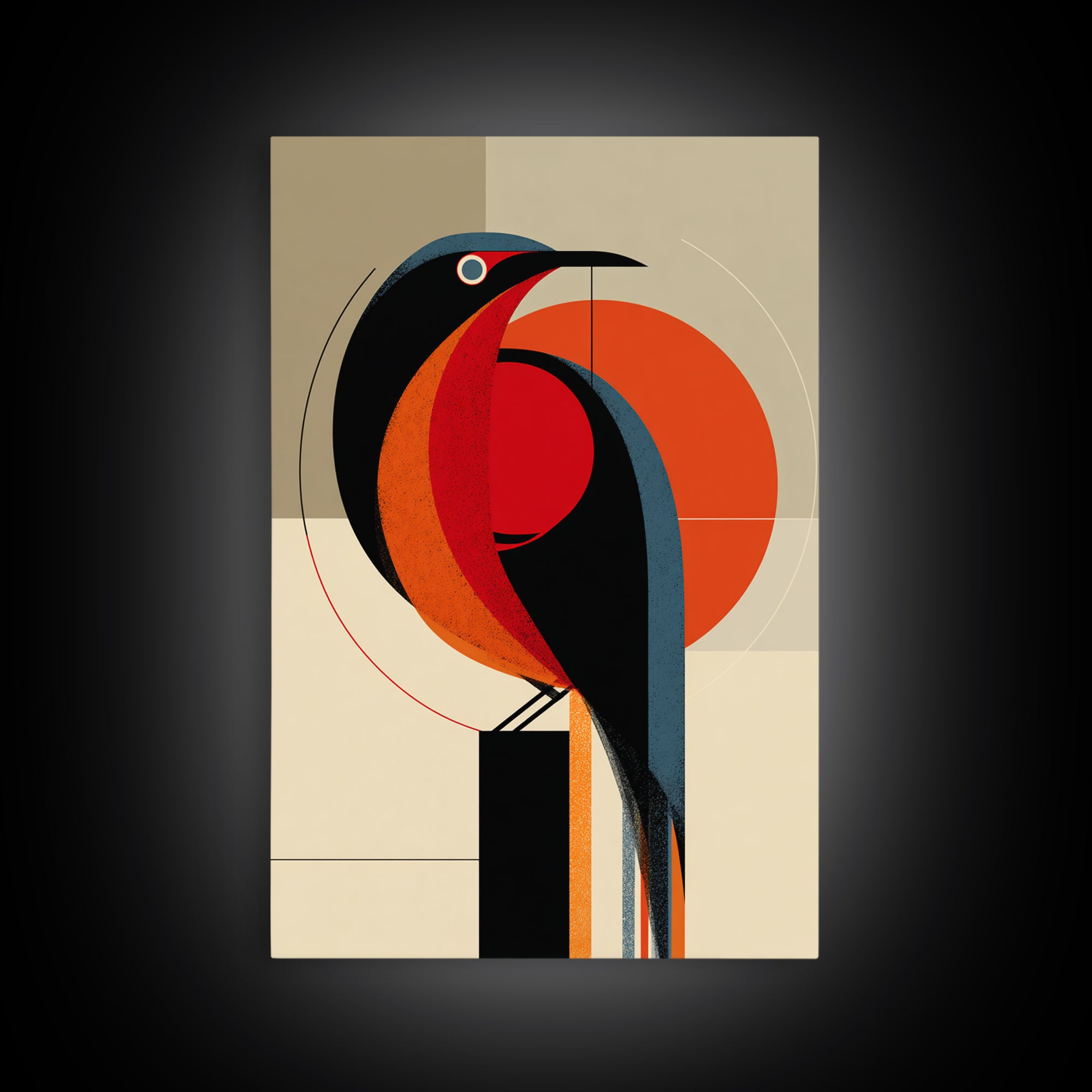 Orange Black Geometric Toucan Framed Canvas Print, Midcentury Modern Wall Art, Atomic Bird Poster, Bold MCM Decor, For Office