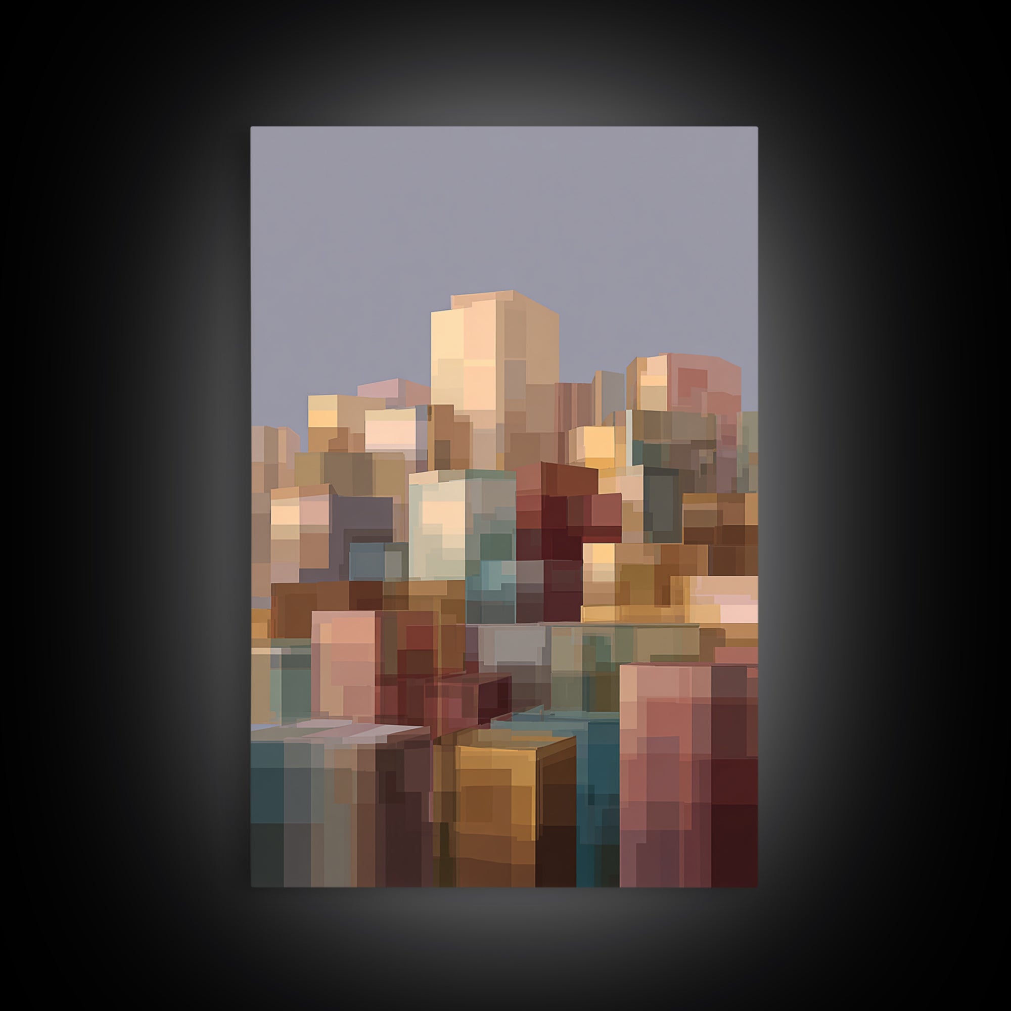 Soft Block City Skyline Canvas Print, Modern Abstract Wall Art, Contemporary Cityscape Poster, Neutral Office Decor, Gift