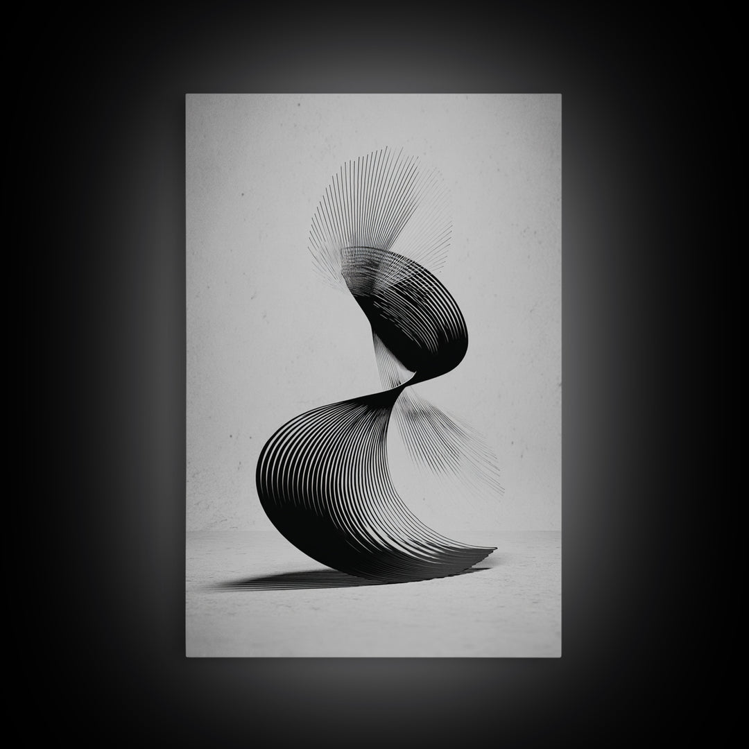 Black Spiral Kinetic Sculpture Wall Art, Modern Abstract Print, Op Art Lines, Minimalist Monochrome Decor For Home Office
