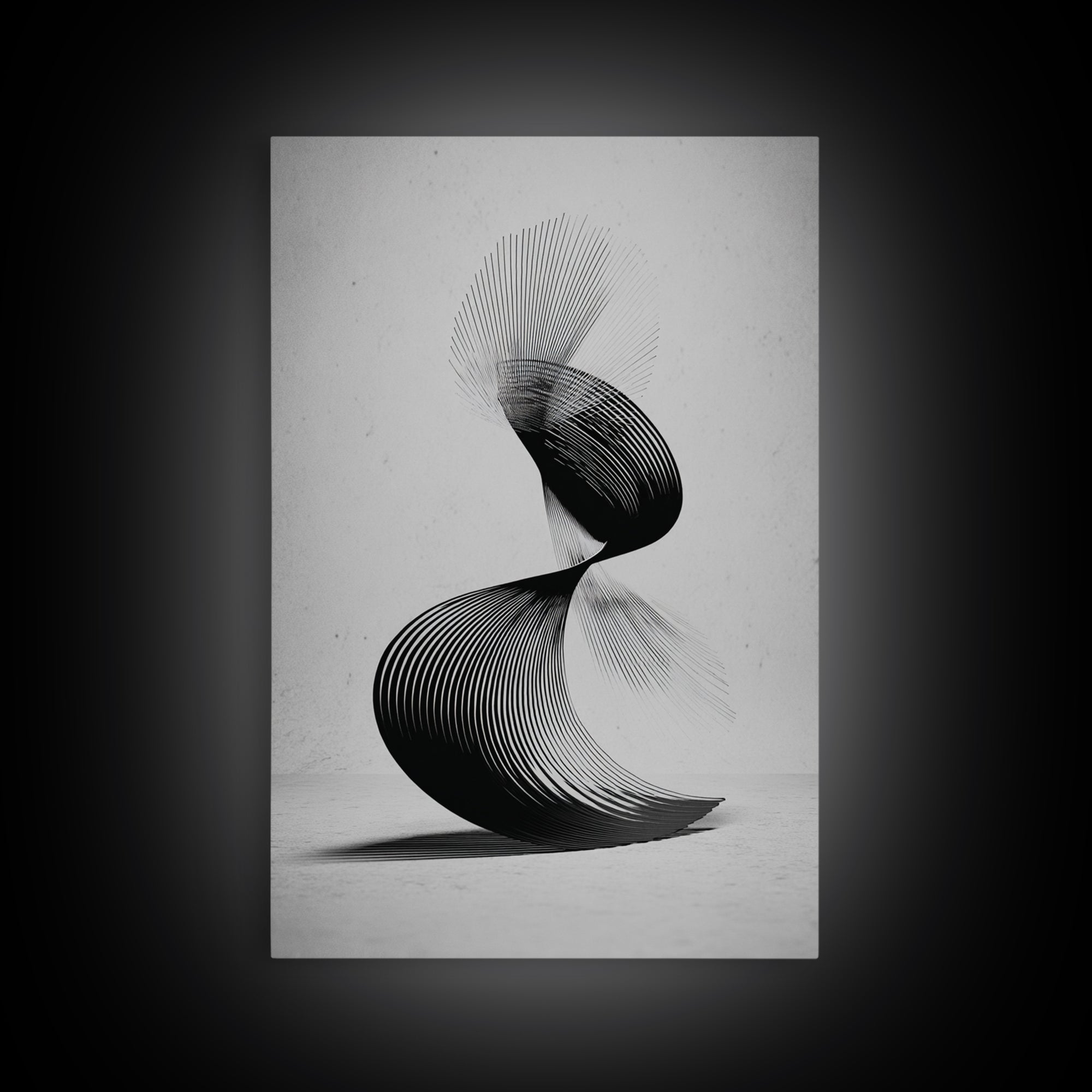 Black Spiral Kinetic Sculpture Wall Art, Modern Abstract Print, Op Art Lines, Minimalist Monochrome Decor For Home Office