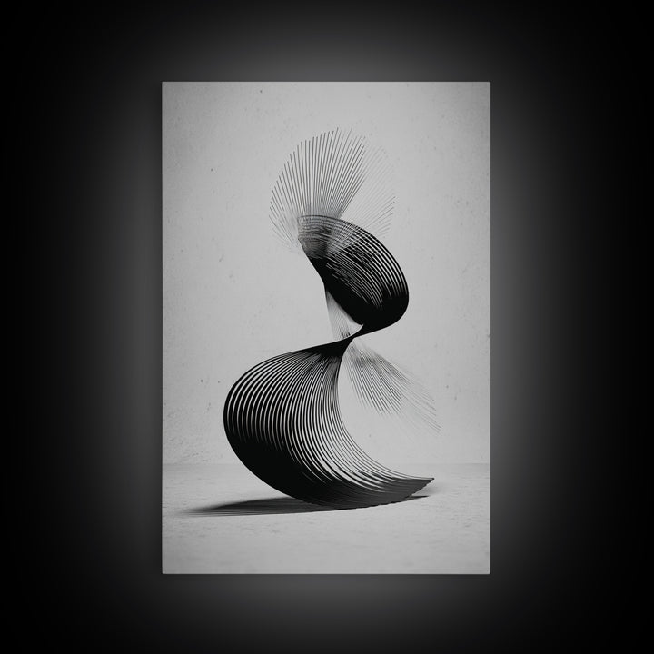 Black Spiral Kinetic Sculpture Wall Art, Modern Abstract Print, Op Art Lines, Minimalist Monochrome Decor For Home Office