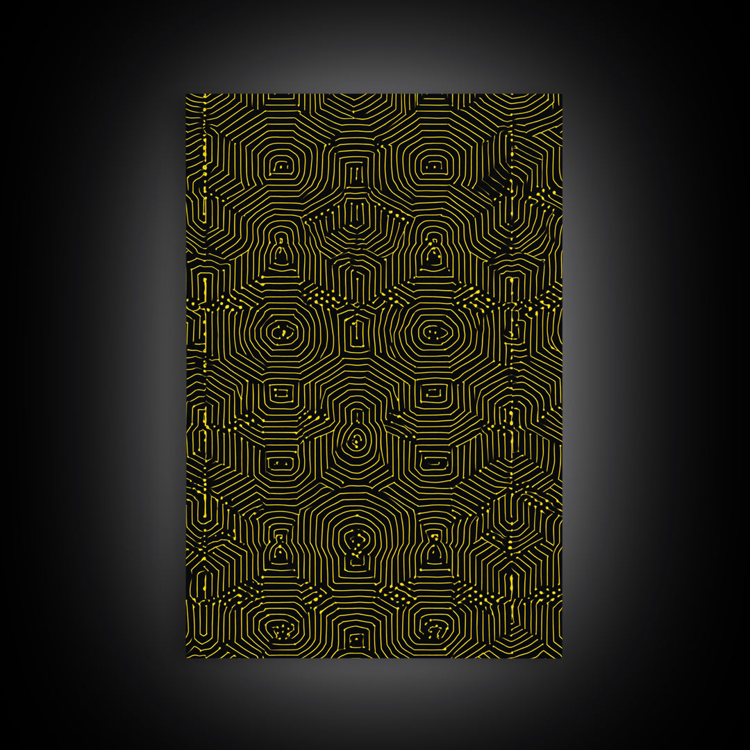 Black Yellow Maze Pattern Canvas Print, Modern Geometric Wall Art, Op Art Poster, Bold Abstract Office Decor Statement Gift