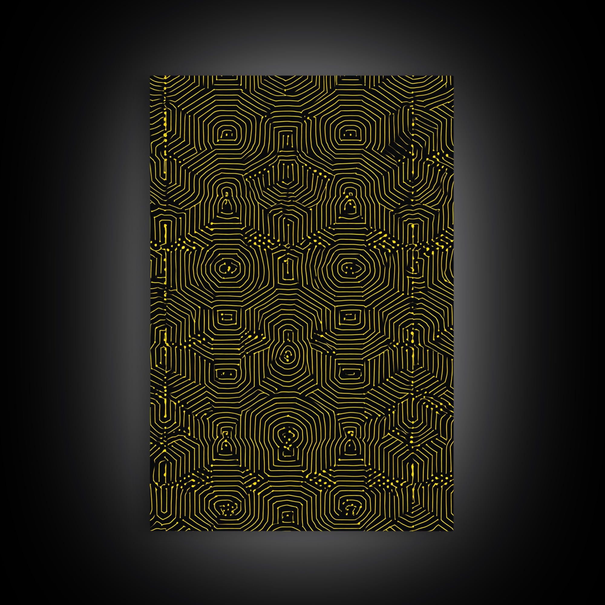 Black Yellow Maze Pattern Canvas Print, Modern Geometric Wall Art, Op Art Poster, Bold Abstract Office Decor Statement Gift