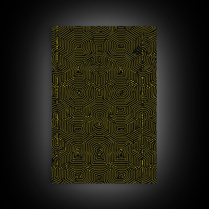 Black Yellow Maze Pattern Canvas Print, Modern Geometric Wall Art, Op Art Poster, Bold Abstract Office Decor Statement Gift