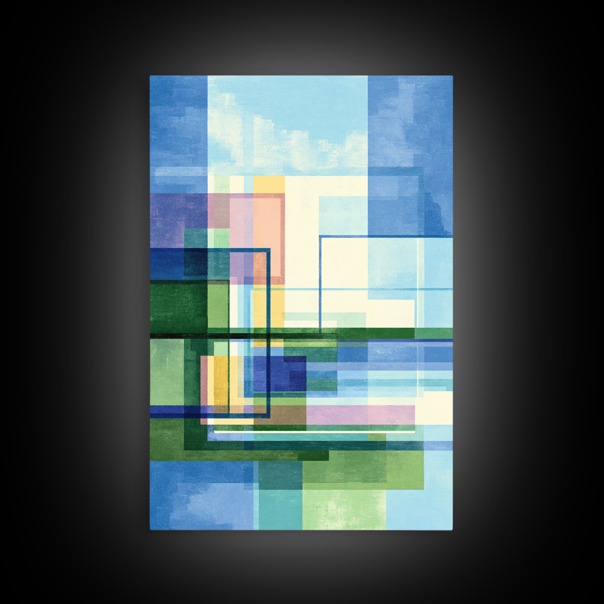 Blue Green Geometric Abstract Wall Art, Modern Art Print, Midcentury Decor, Office Wall Decor, Minimalist Canvas Print, Gift