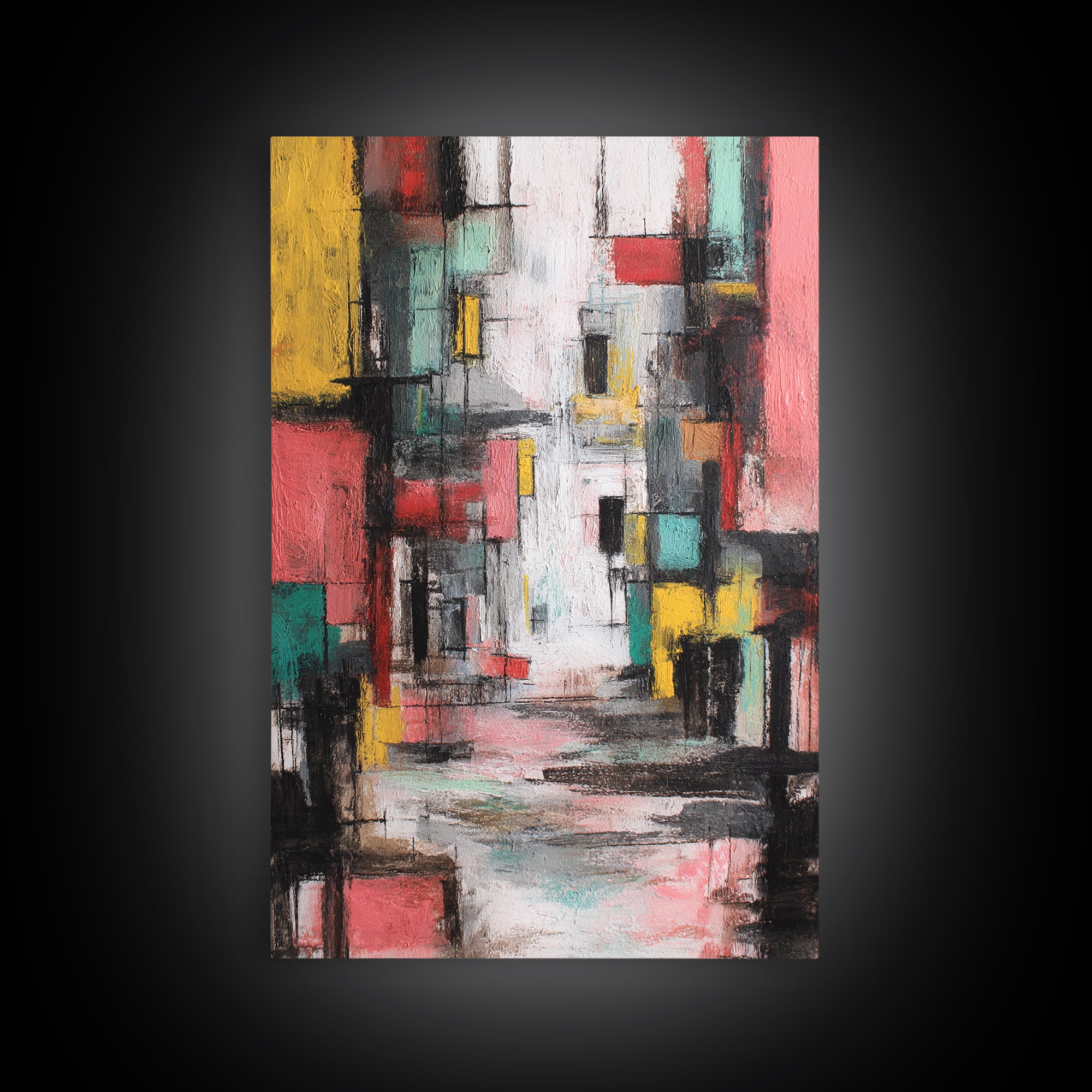 Colorful Abstract Urban Street Wall Art, Modern Art Print, Geometric Cityscape Poster, Trendy Office Decor, Canvas Print