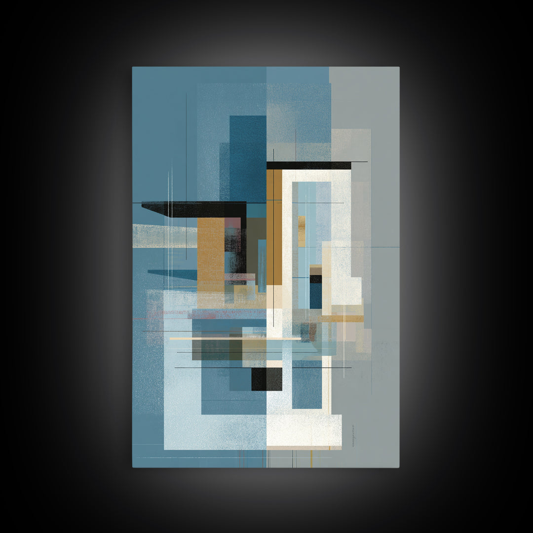 Minimalist Blue Gray Geometric Canvas Print, Modern Wall Art, Midcentury Decor, Abstract Office Art, Neutral Home Decor, Gift