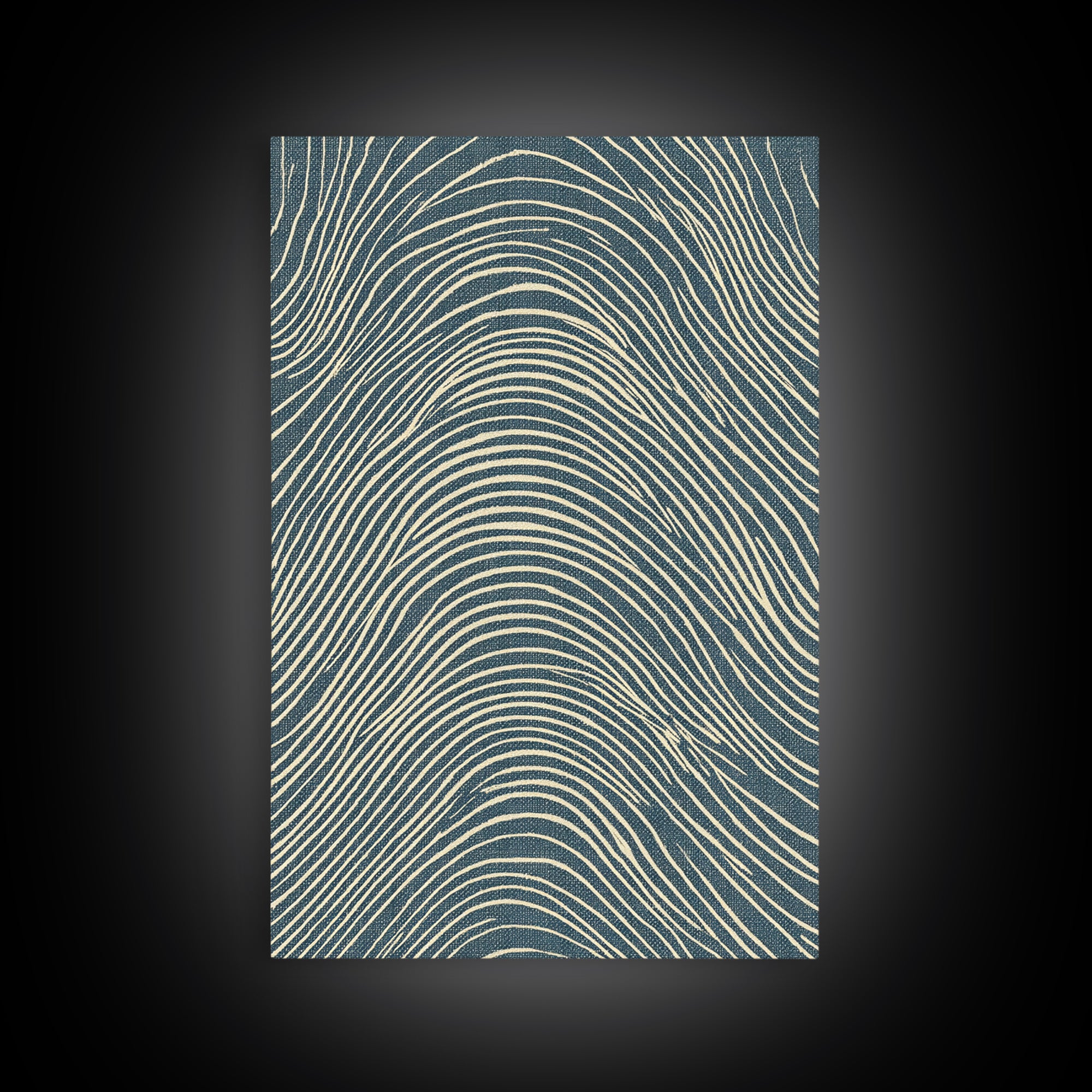 Teal Wavy Topographic Lines Abstract Wall Art, Midcentury Modern Art Print, Geometric Office Decor, Blue Beige Canvas Print