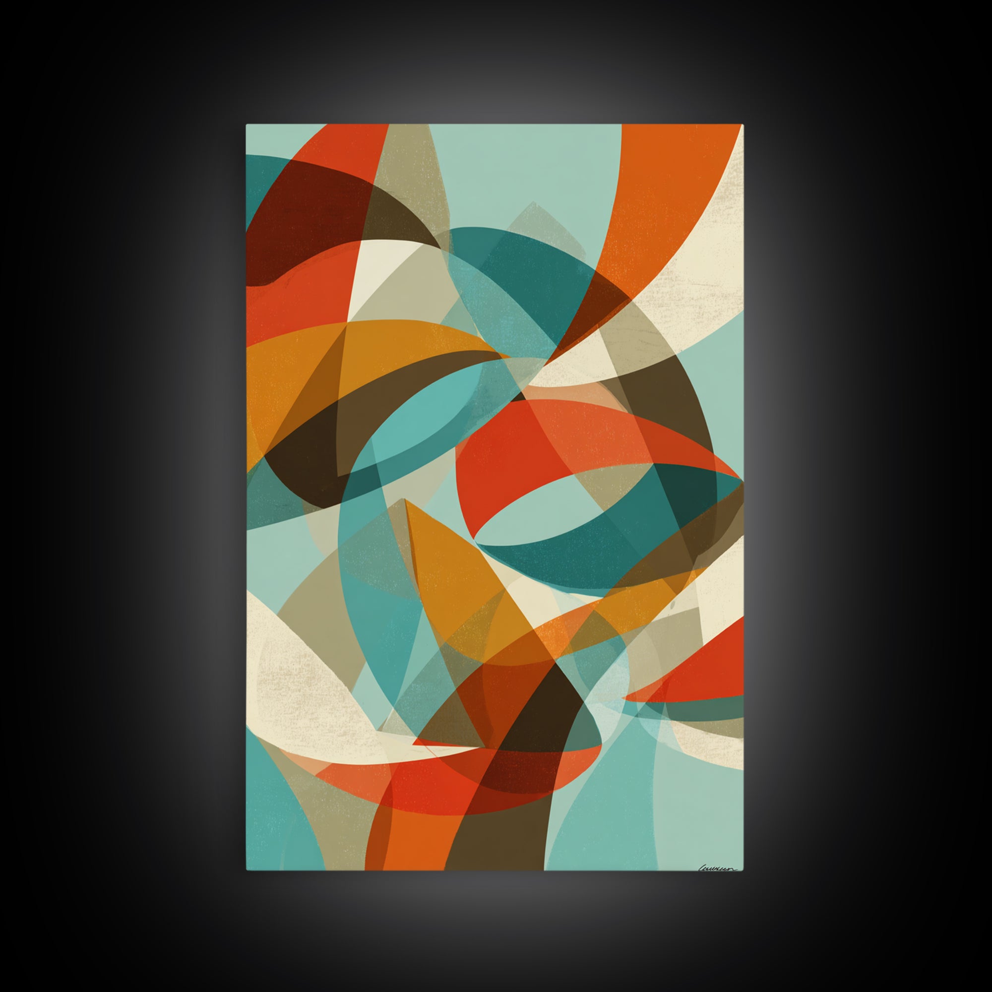 Teal Orange Abstract Curves Canvas Print, Midcentury Modern Wall Art, Geometric MCM Decor, Retro Living Room Artwork, Home Decor
