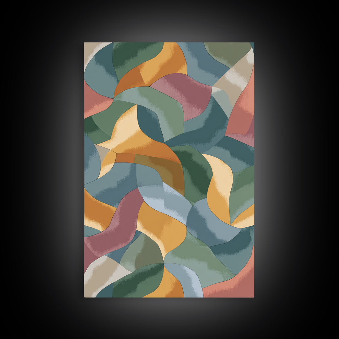 Muted Ribbon Abstract Wall Art, Midcentury Modern Art Print, Scandinavian Modern Decor, Mustard Teal Bedroom Poster Gallery Wall Decor