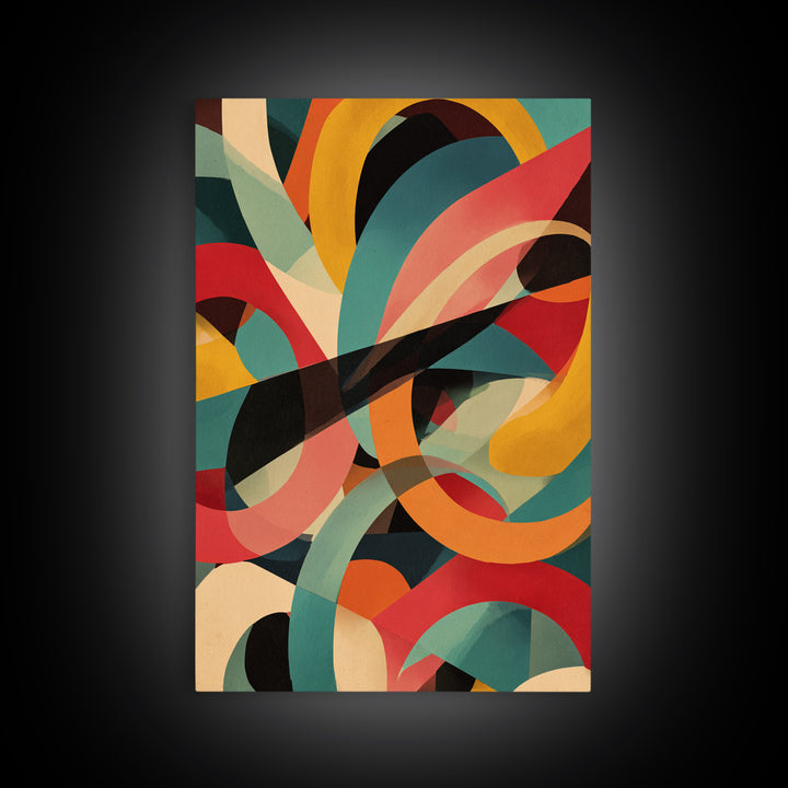 Bold Looping Arches Framed Canvas Print, Midcentury Modern Wall Art, Colorful Geometric MCM Decor, Retro Abstract Poster